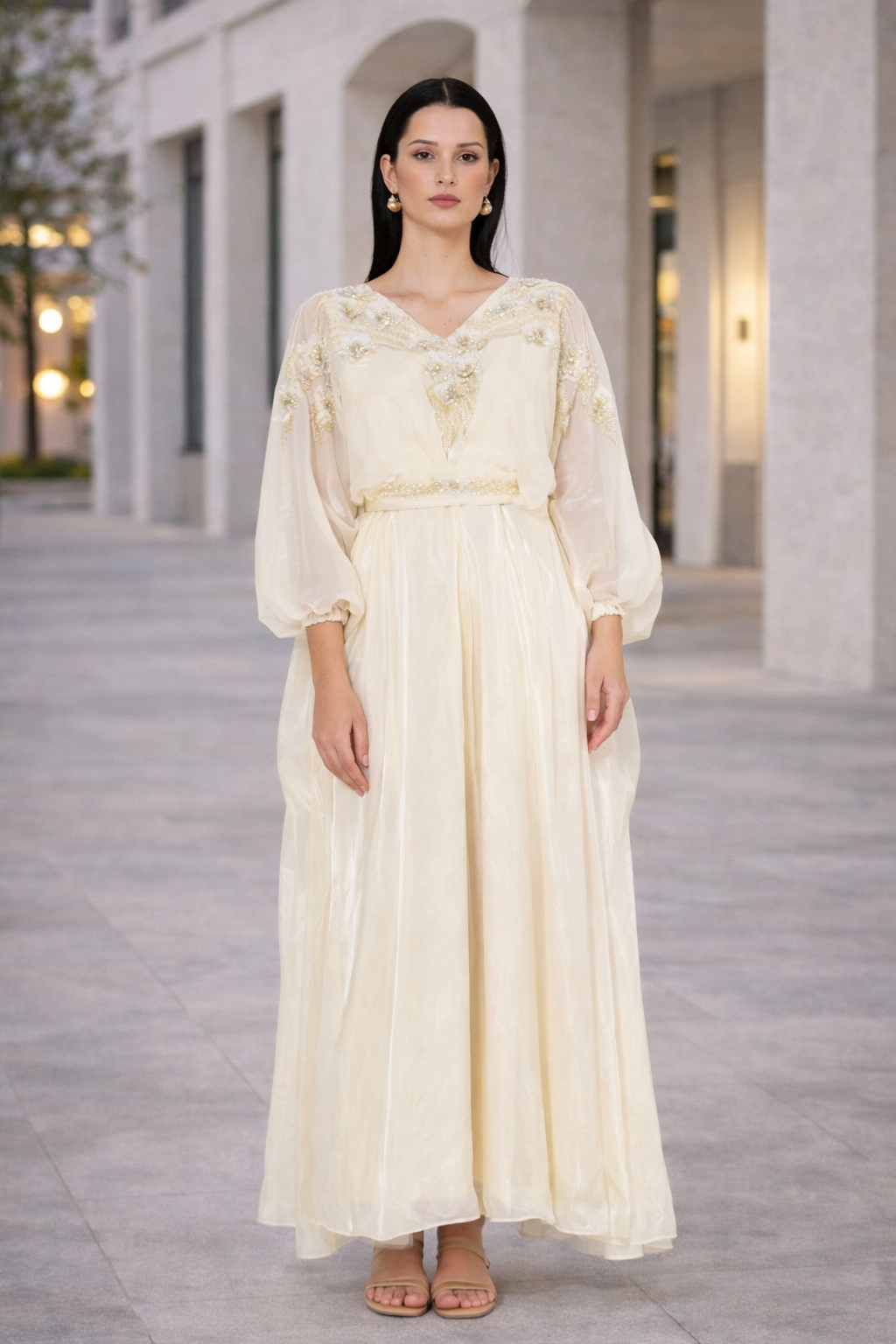 Graceful Pearl-Embroidered Evening Gown