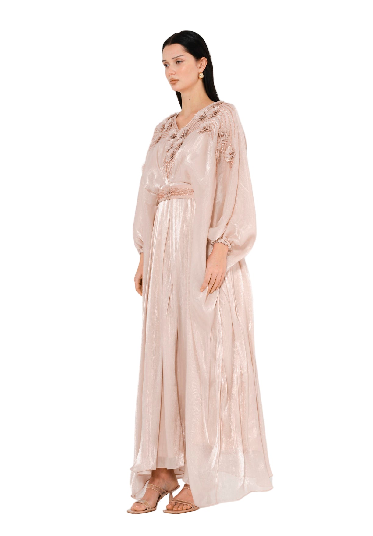 Graceful Pearl-Embroidered Evening Gown