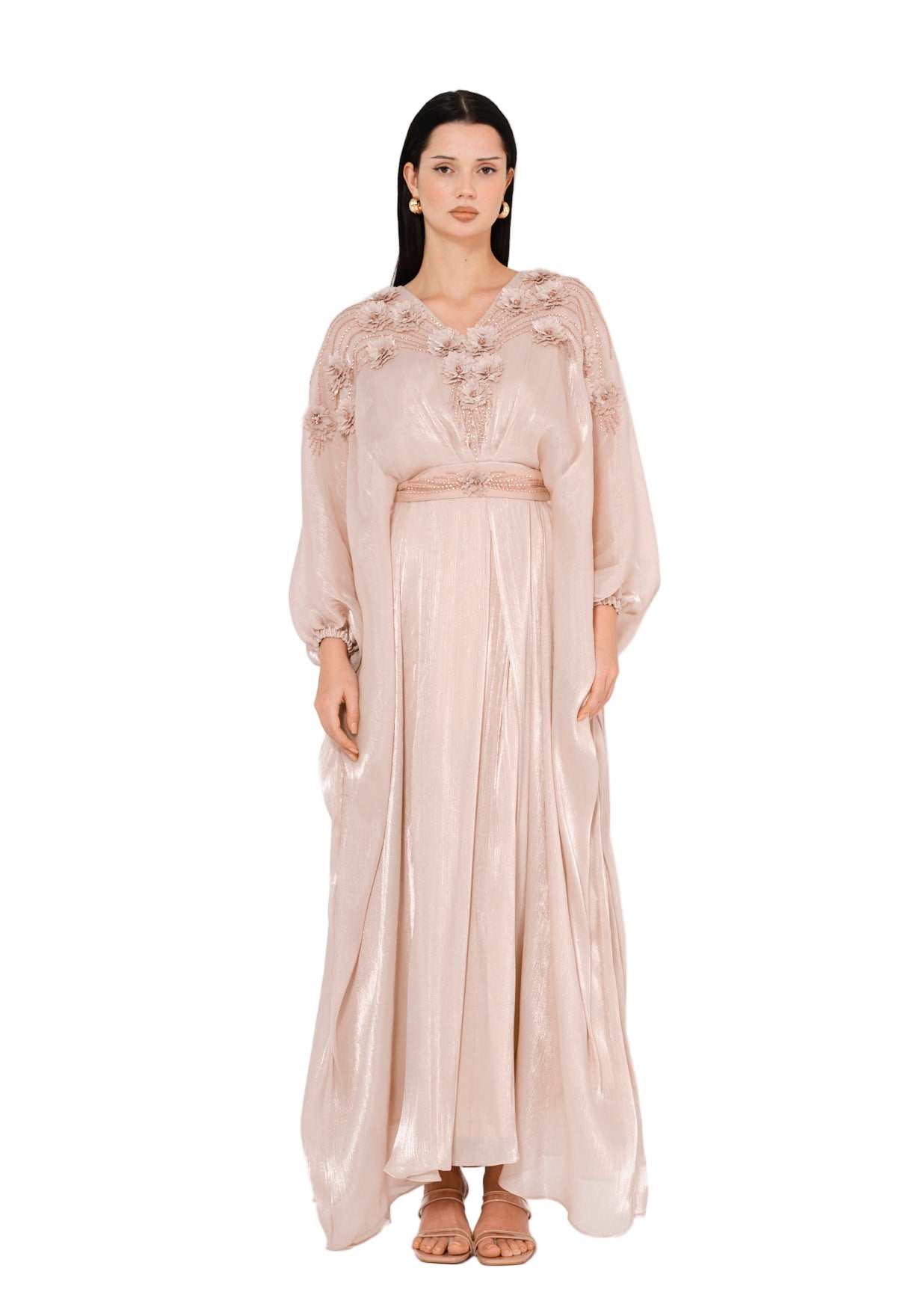 Graceful Pearl-Embroidered Evening Gown