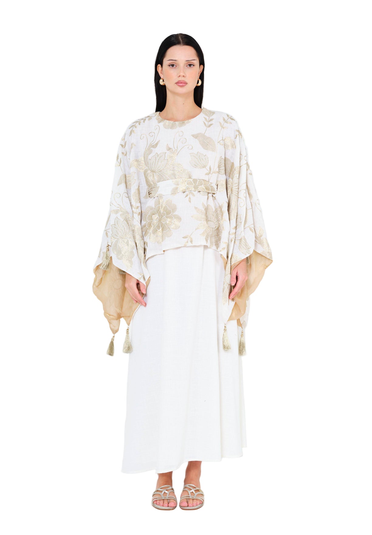 Royal Bloom Embroidered Jalabiya with Tassel Accents