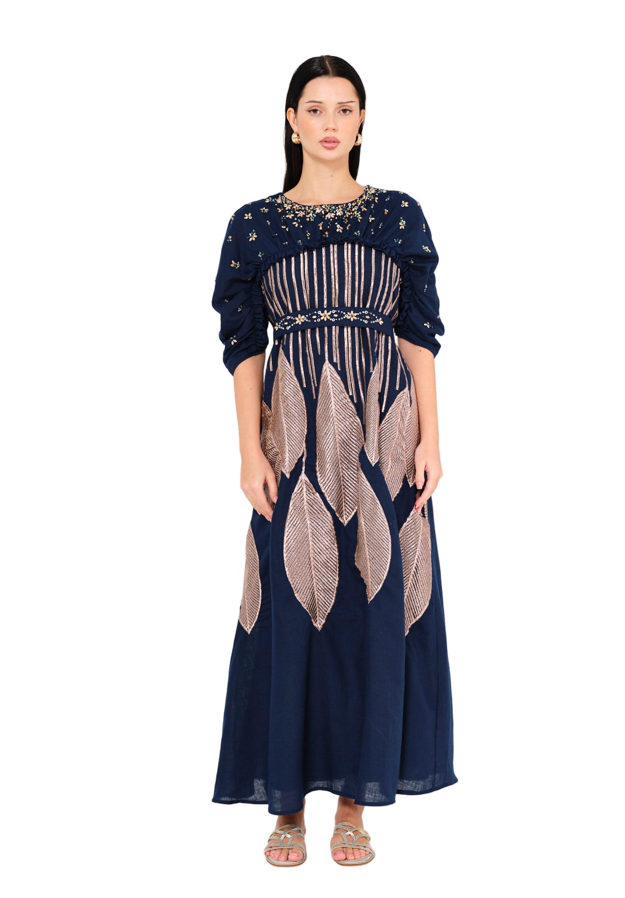 Regal Leaf Embellished Ruched Jalabiya