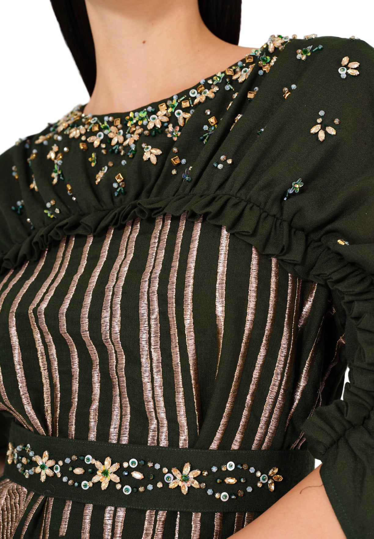 Regal Leaf Embellished Ruched Jalabiya