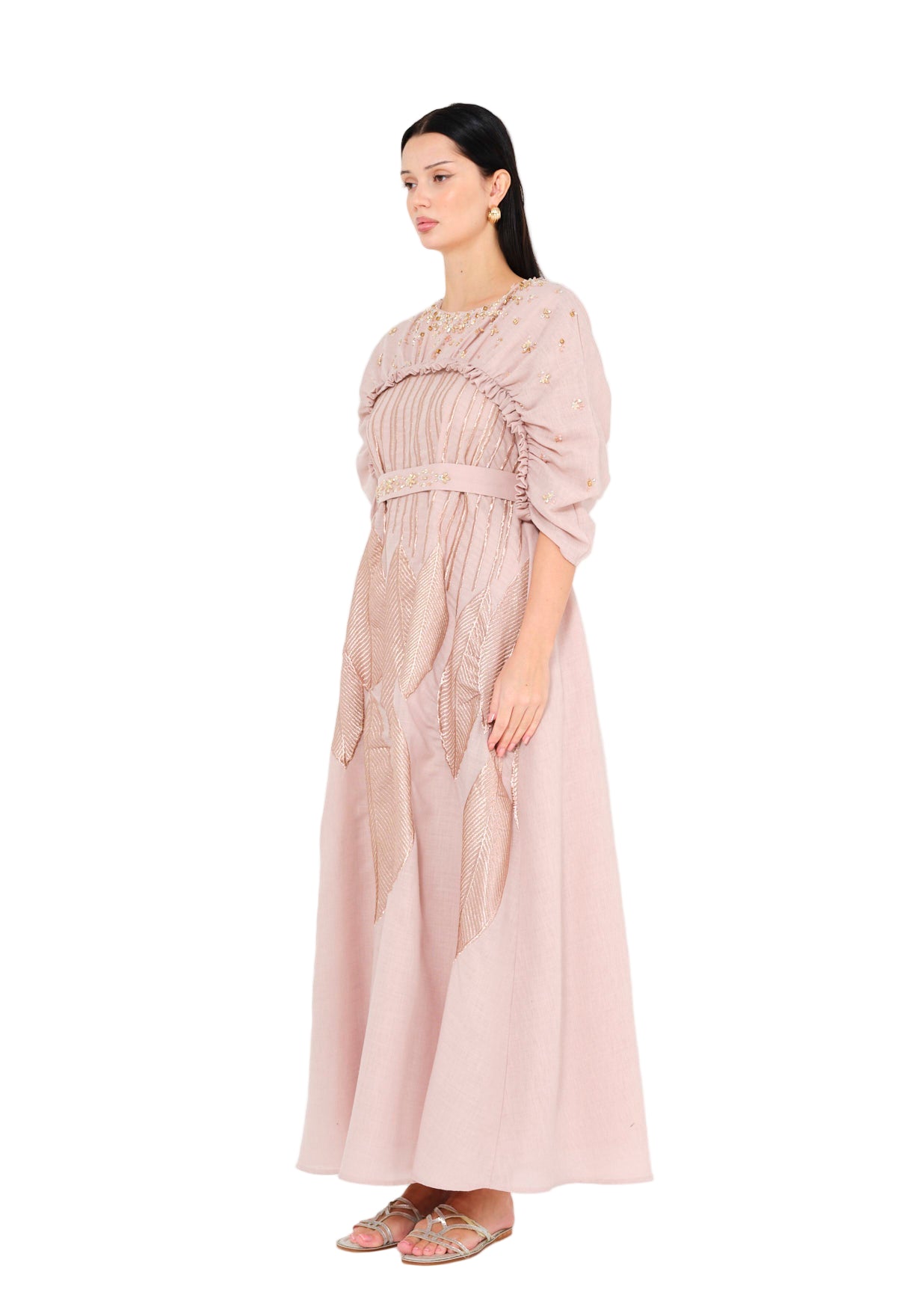 Regal Leaf Embellished Ruched Jalabiya