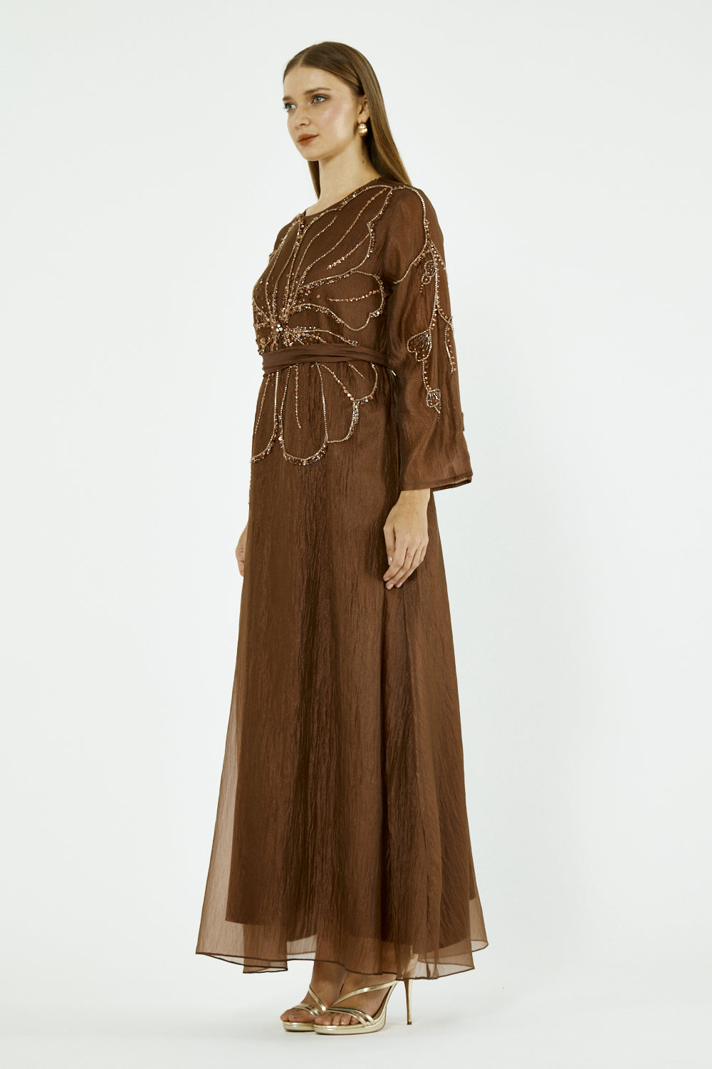 Abstract Pattern Embellished Flare Gown