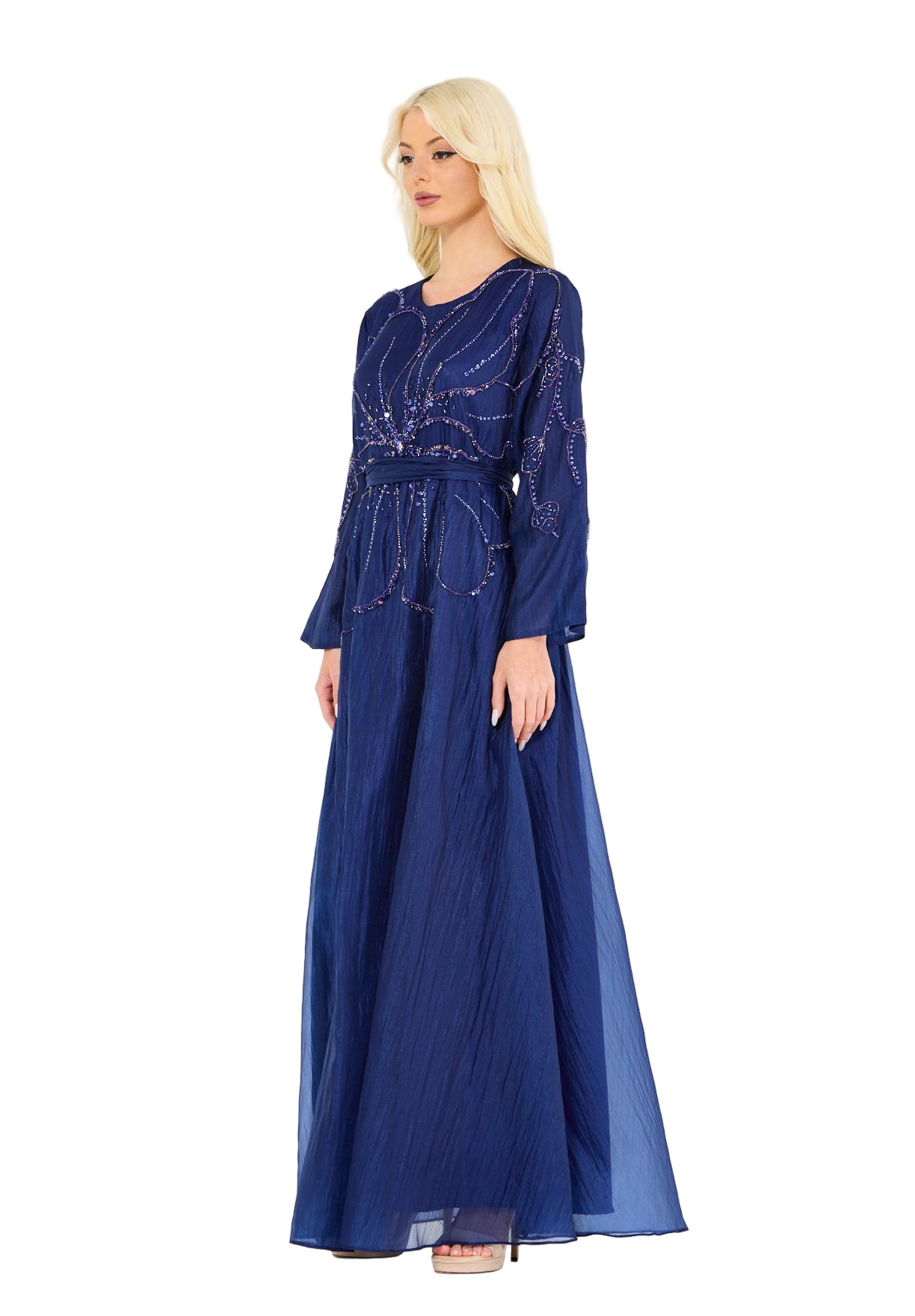 Abstract Pattern Embellished Flare Gown