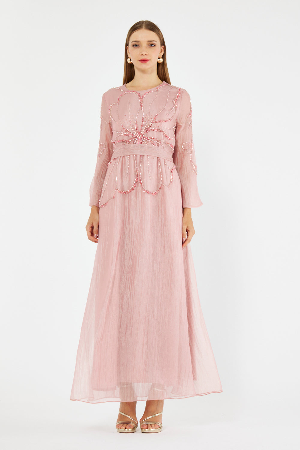 Abstract Pattern Embellished Flare Gown