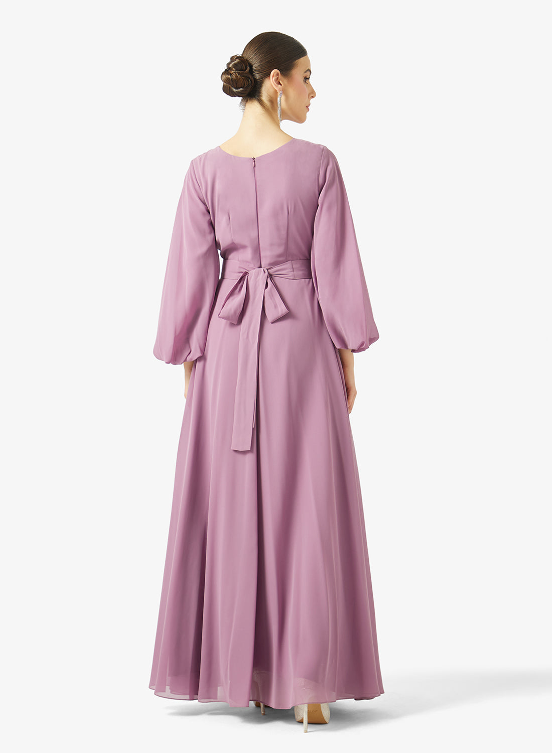 Embellished Chiffon Balloon Sleeve Gown