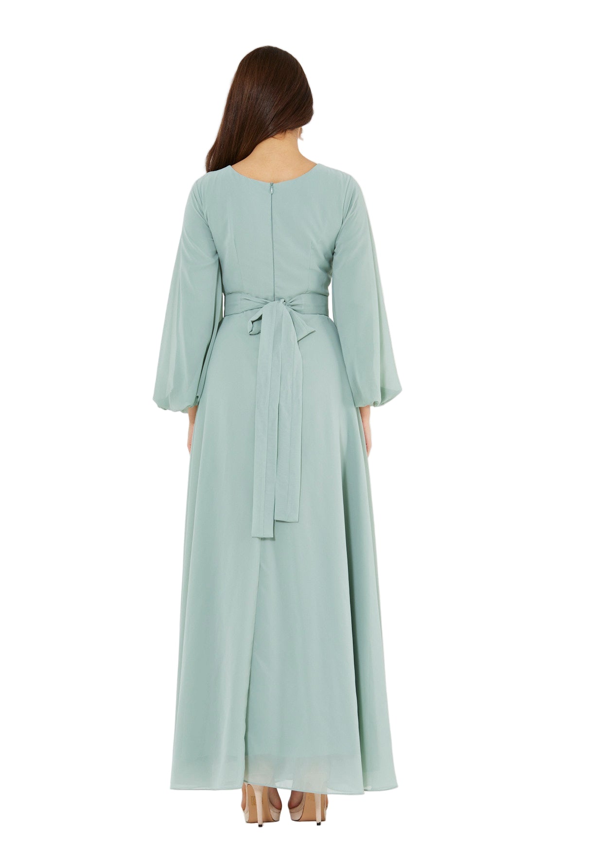 Floral Vines Embroidered Chiffon Gown