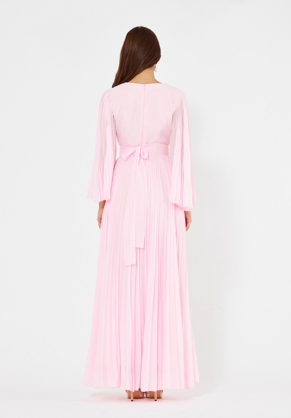 Pleated Bead Embellished Flowy Dress