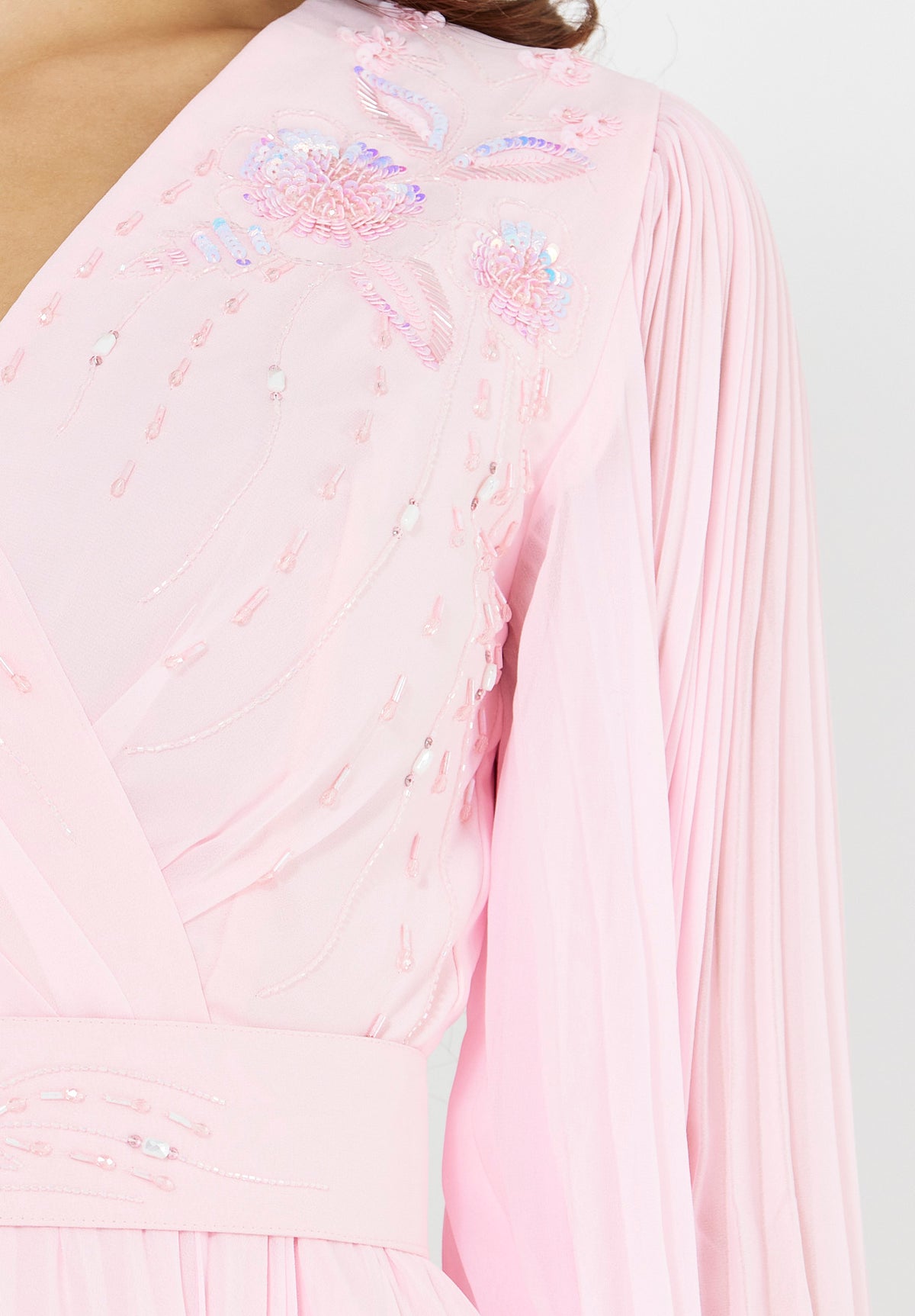 Embellished Pleated Chiffon Gown
