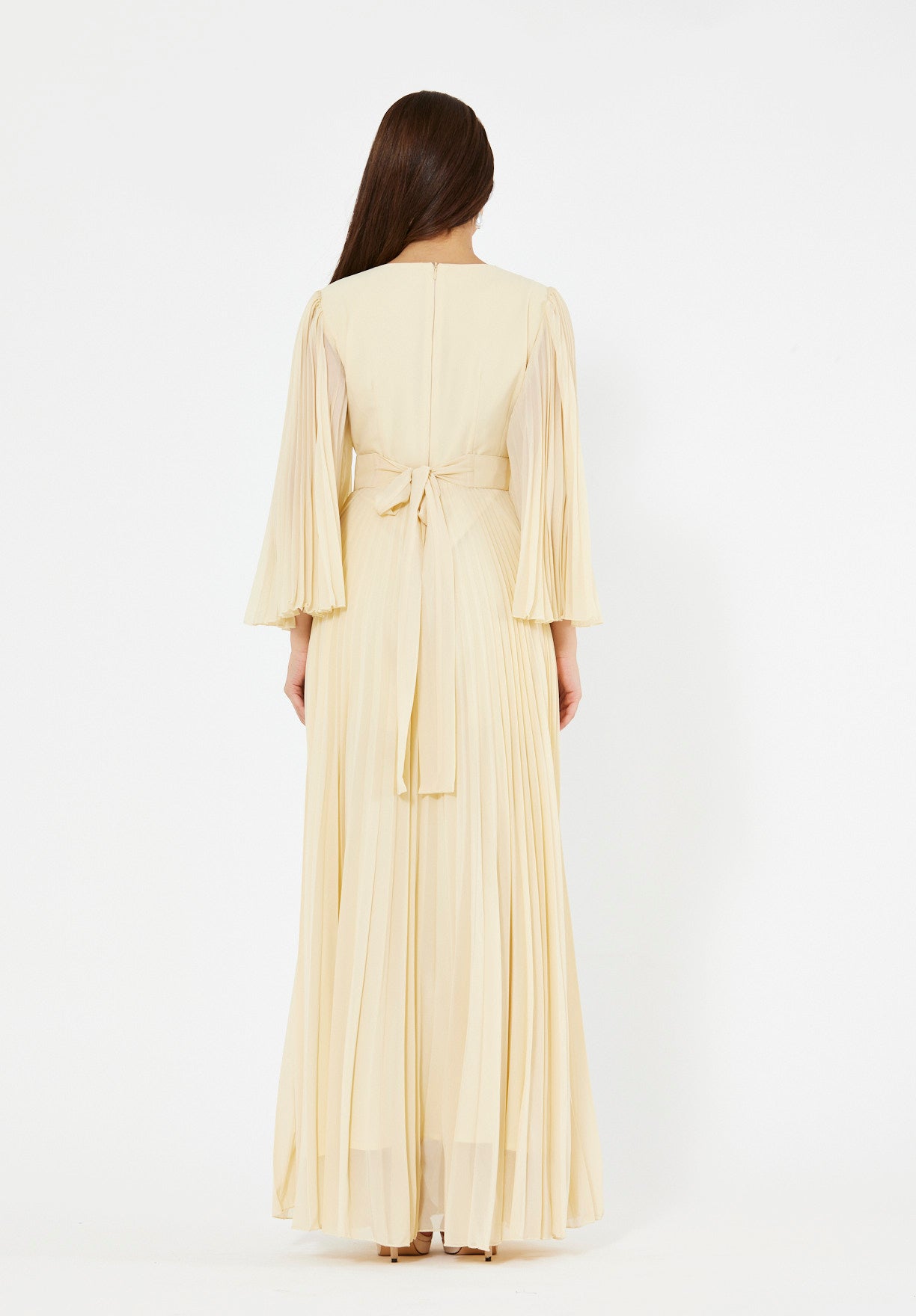Pleated Bead Embellished Flowy Dress