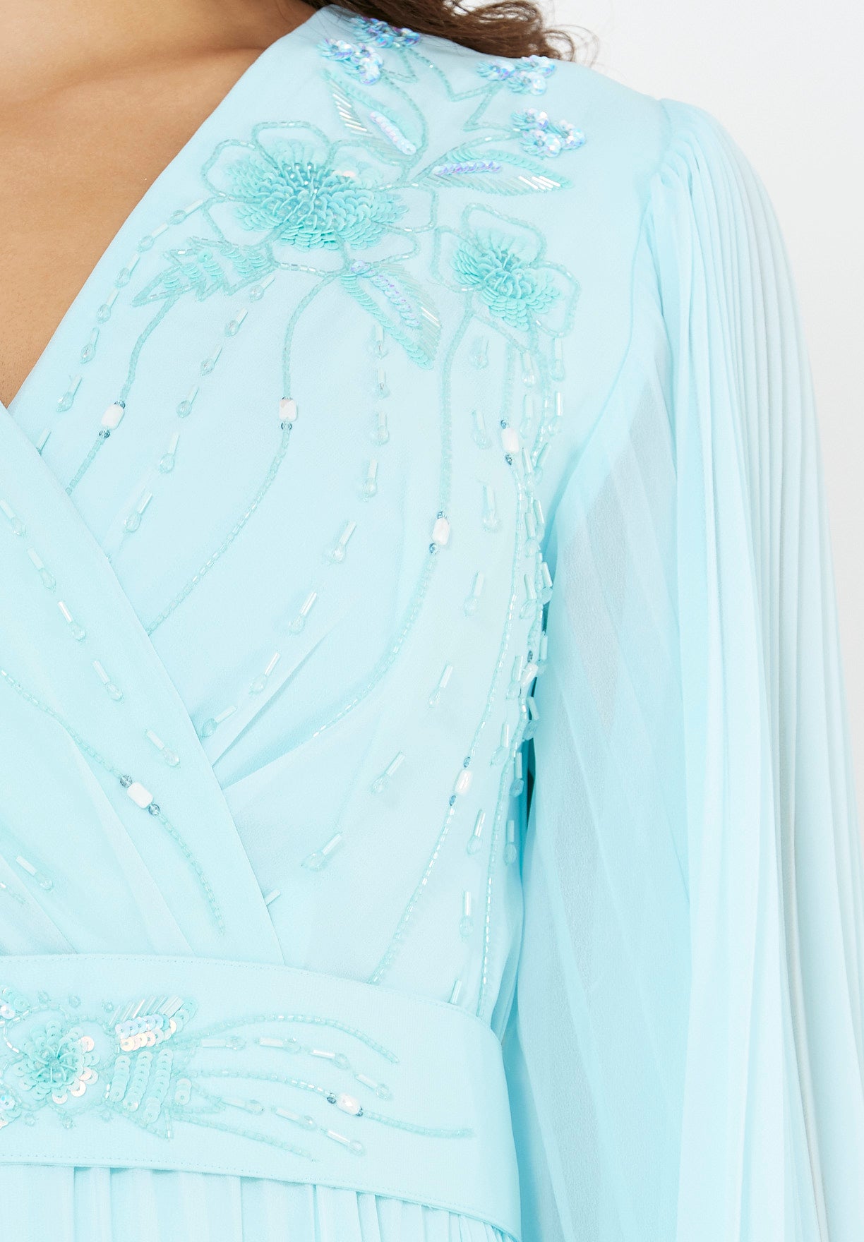 Pleated Bead Embellished Flowy Dress