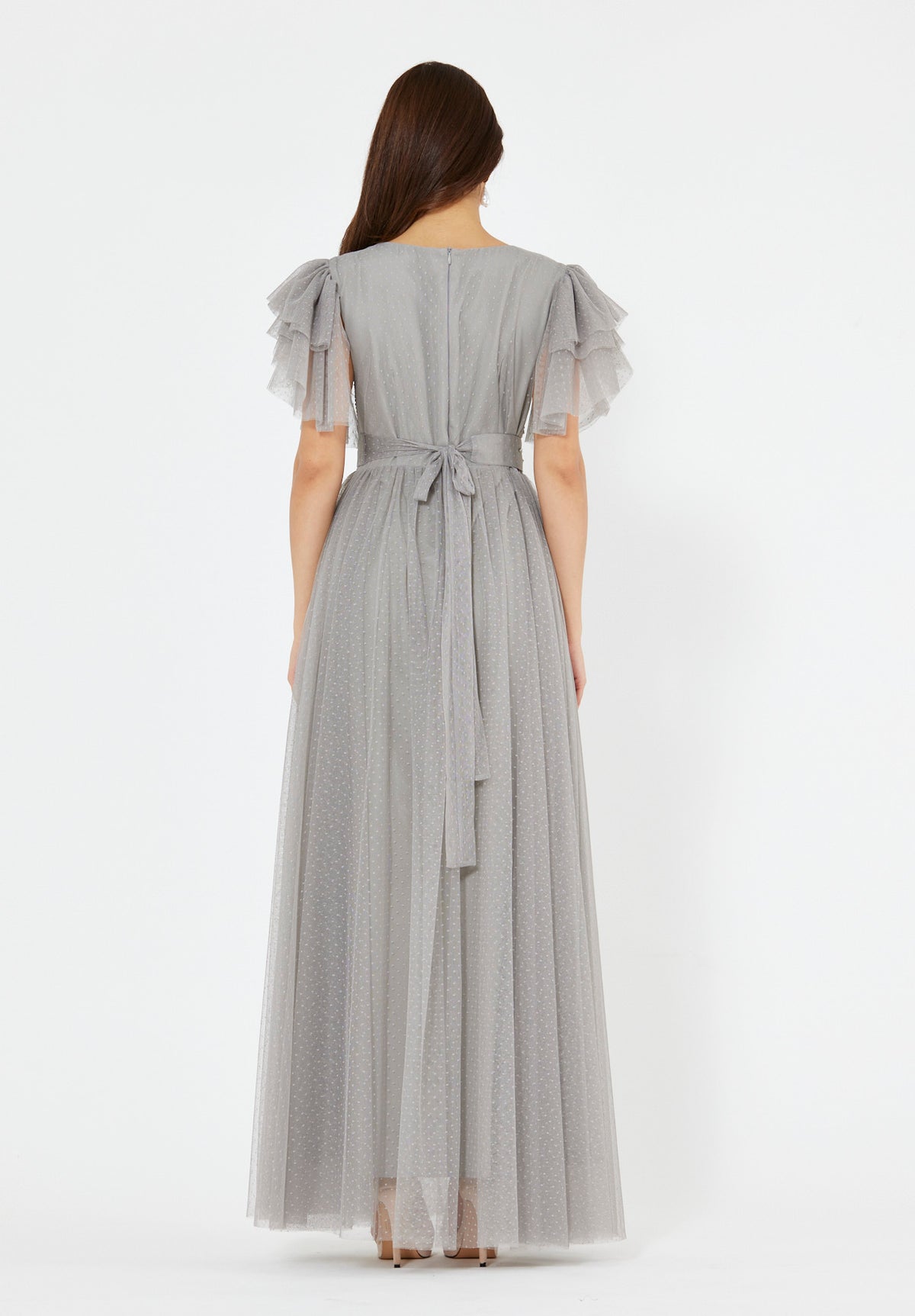 Embellished Tulle Ruffle Gown