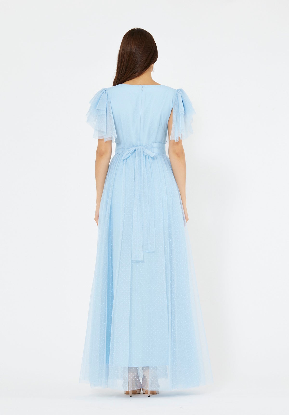 Embellished Tulle Ruffle Gown