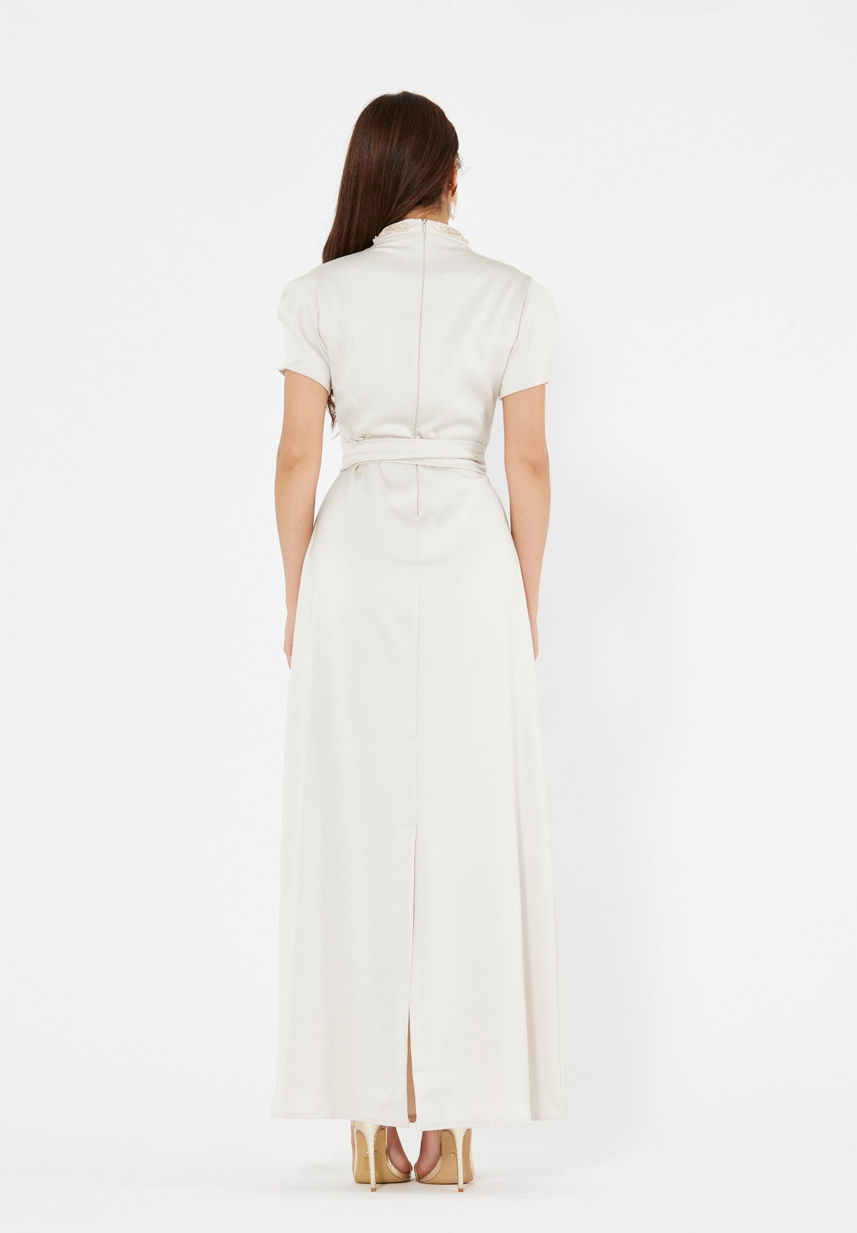 Floral Motif Embellished Satin Dress