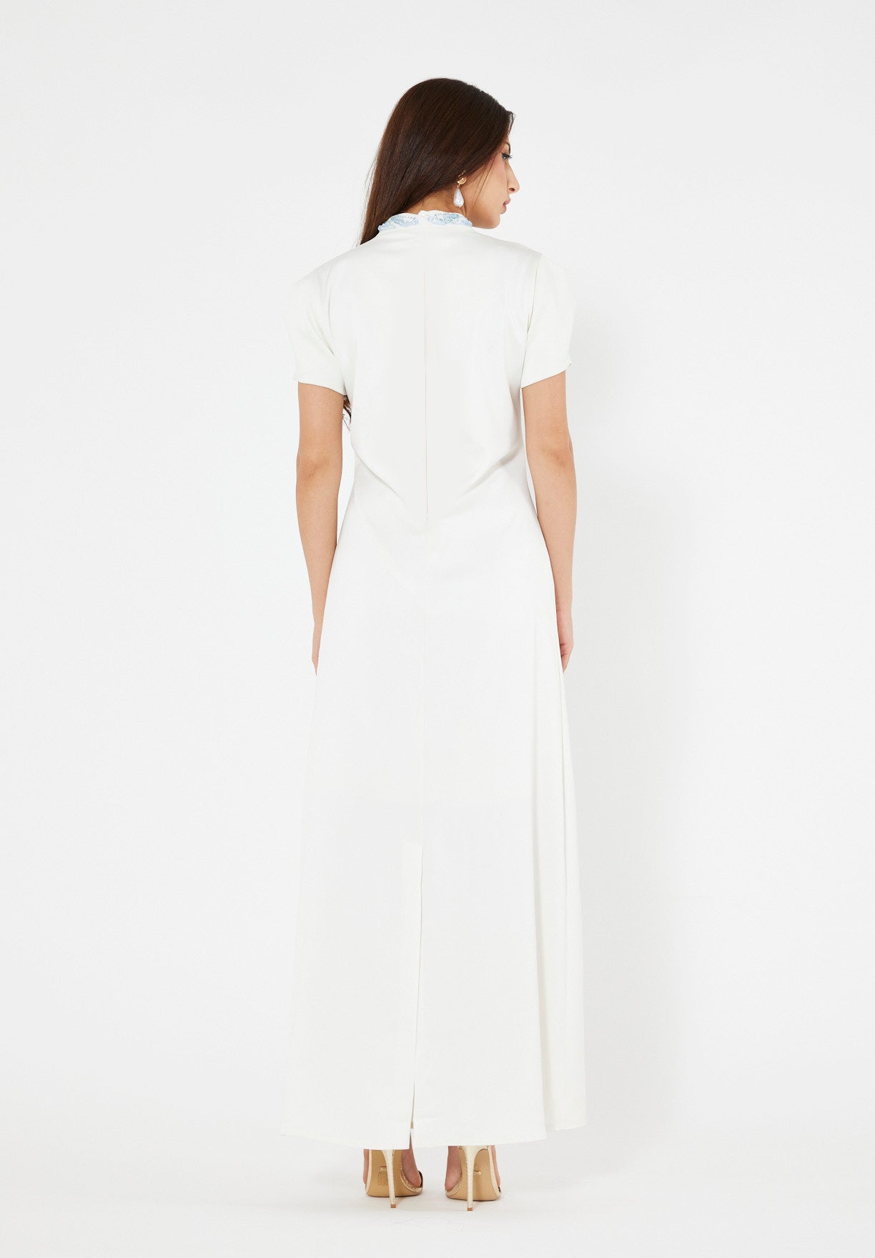 Floral Motif Embellished Satin Dress