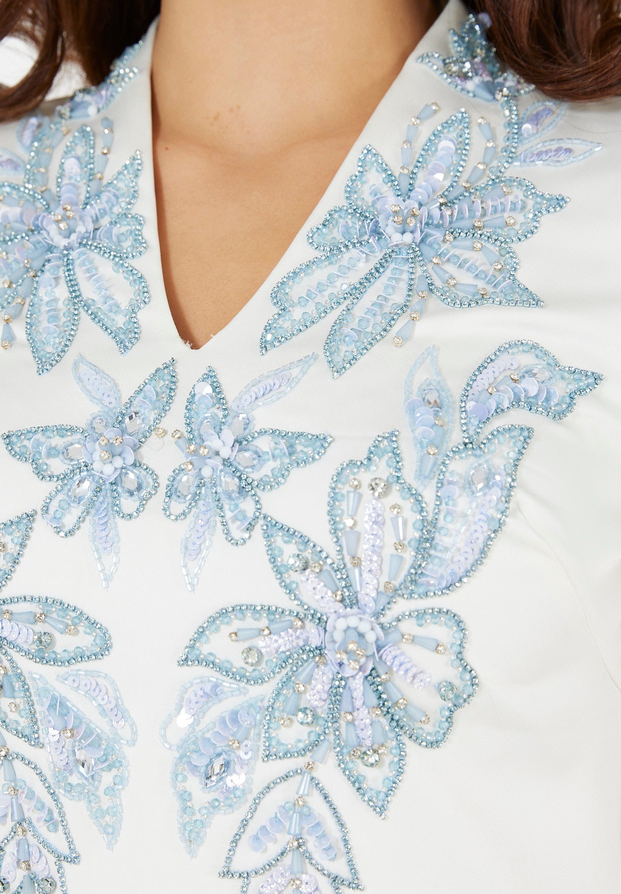 Floral Motif Embellished Satin Dress