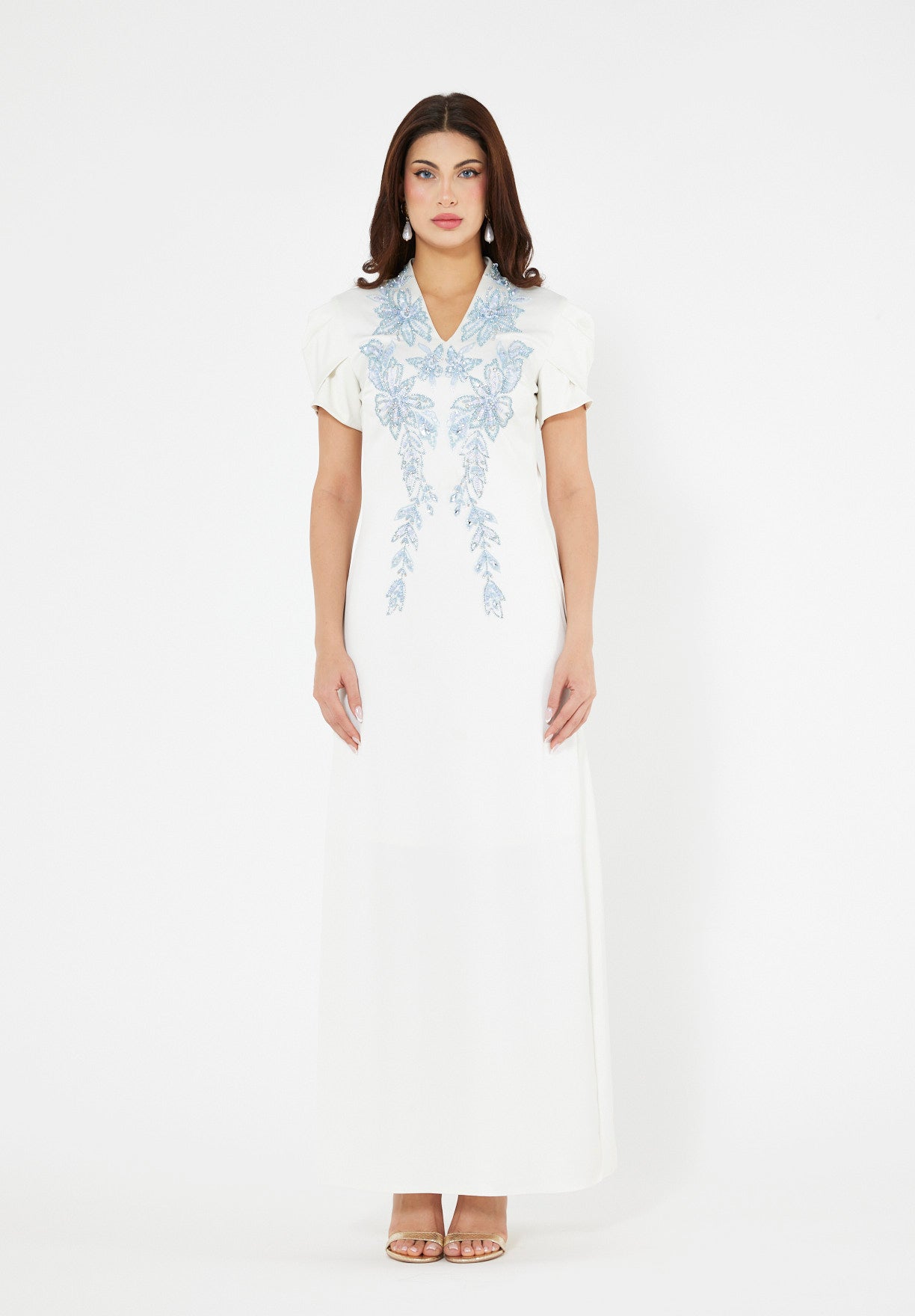 Floral Motif Embellished Satin Dress