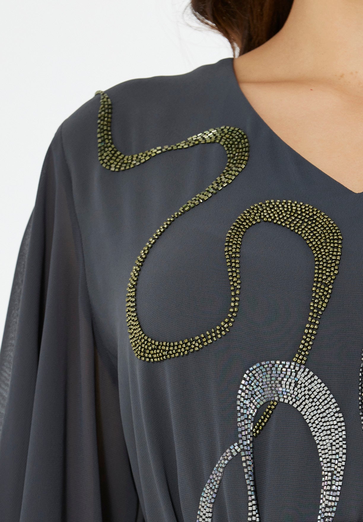 Abstract Swirls Metallic Embroidered Dress