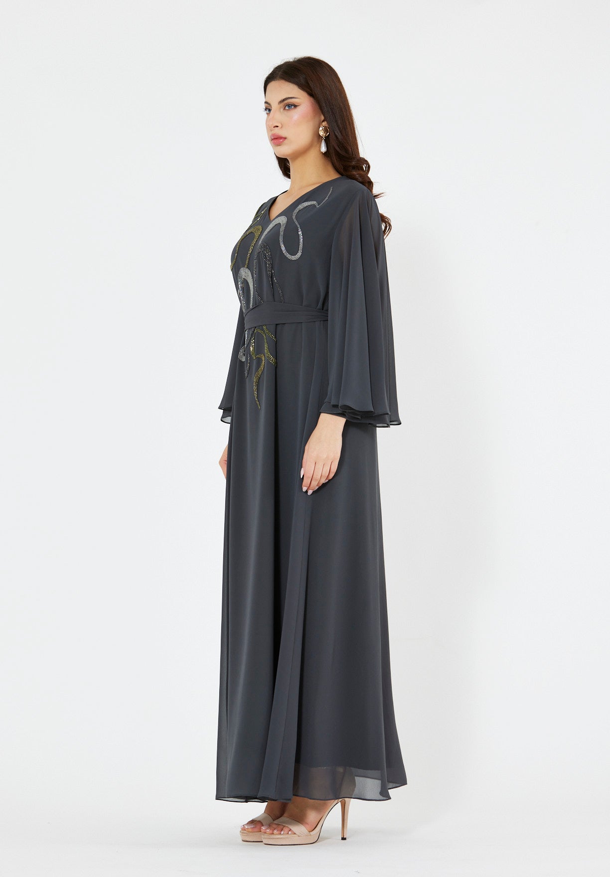 Abstract Swirls Metallic Embroidered Dress