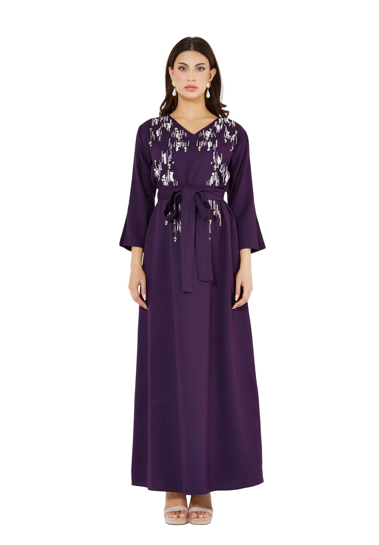 Sequin Rainfall Embellished Belted Gown