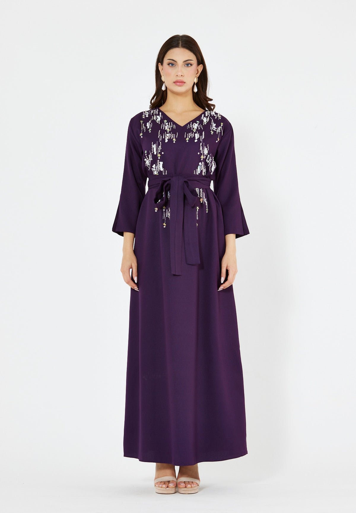Embellished Belted Maxi Dress