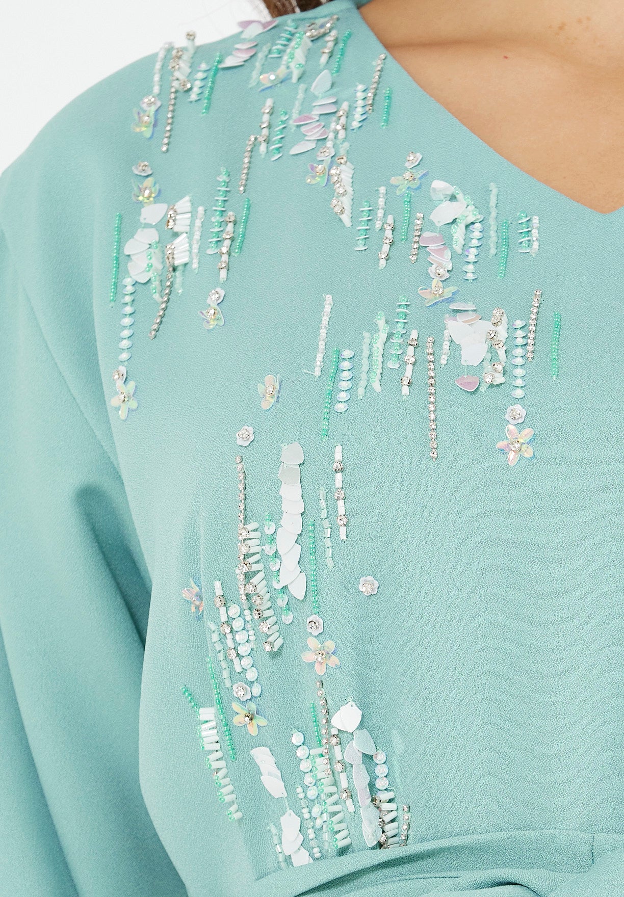 Sequin Rainfall Embellished Belted Gown