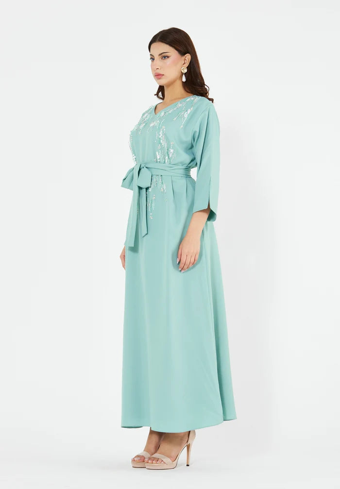Embellished Belted Maxi Dress