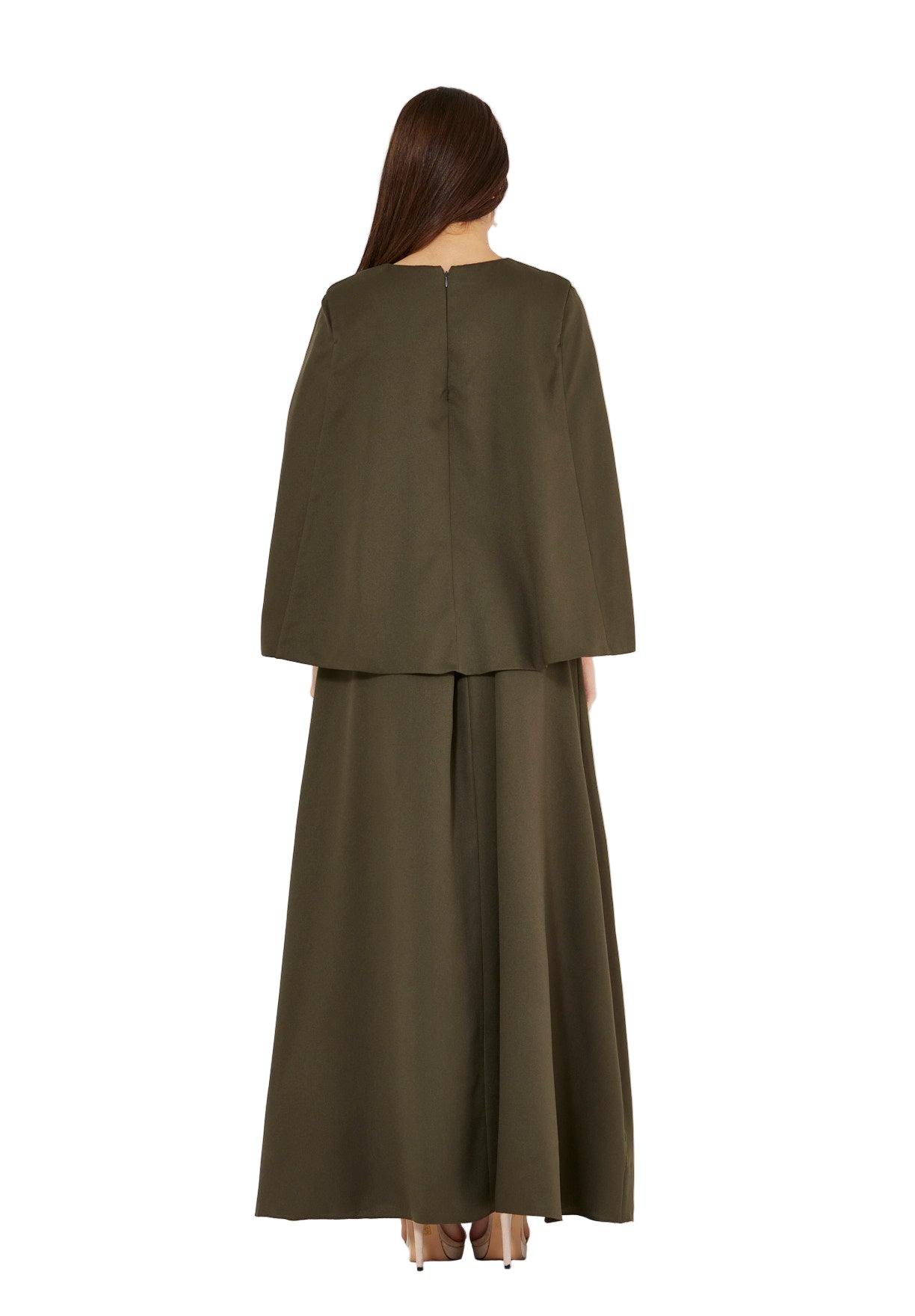Radiant Yoke Embellished Cape Sleeves Gown