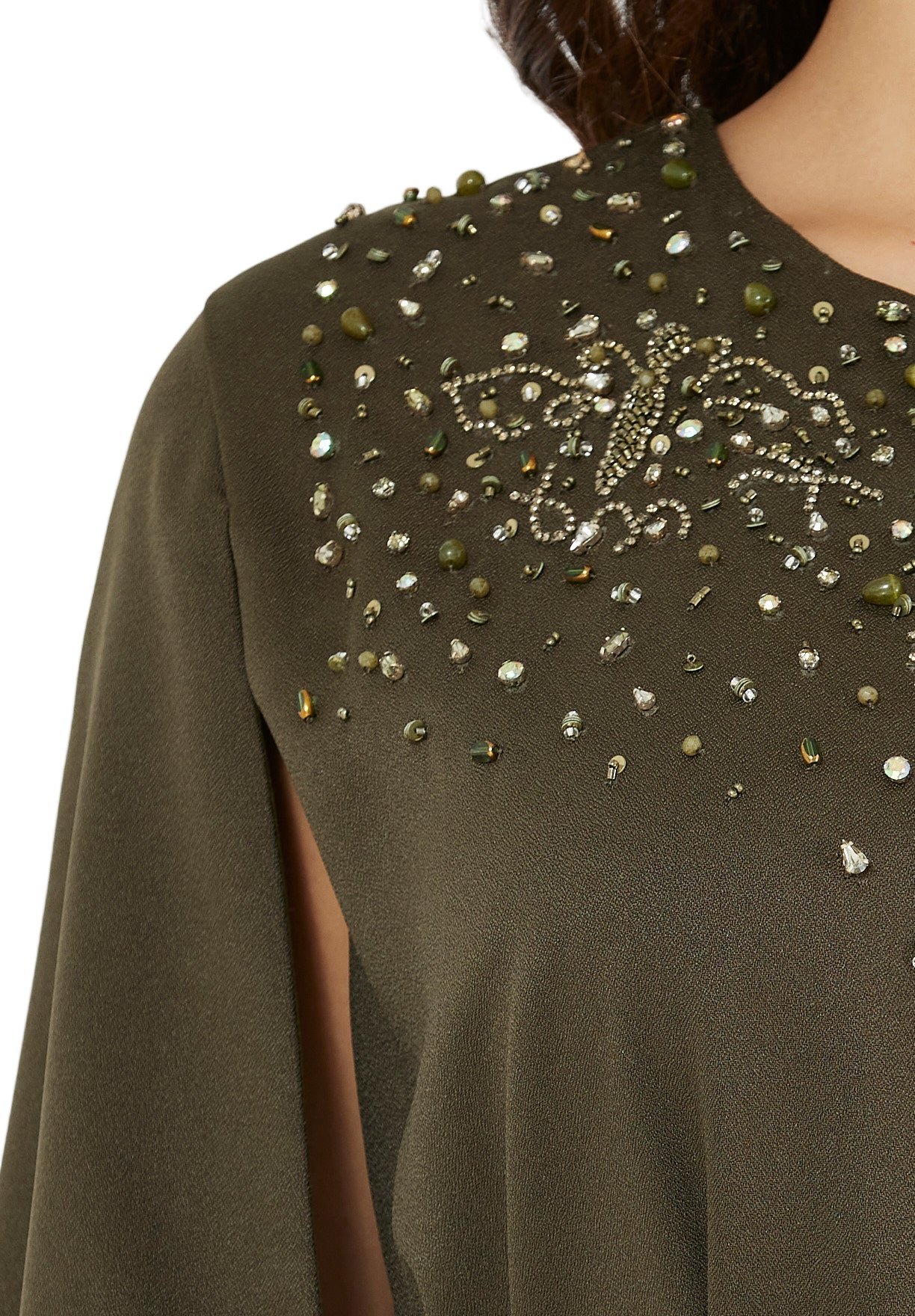 Radiant Yoke Embellished Cape Sleeves Gown