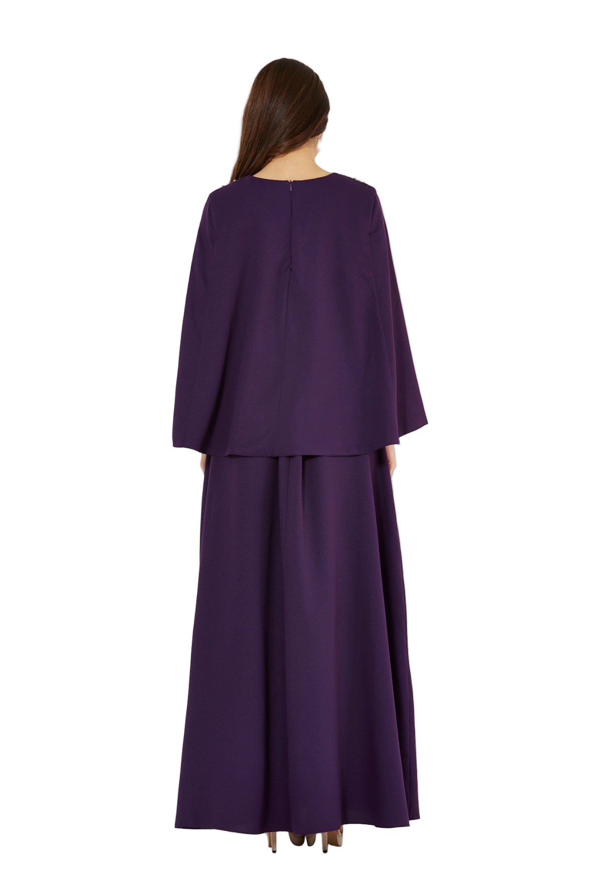 Radiant Yoke Embellished Cape Sleeves Gown