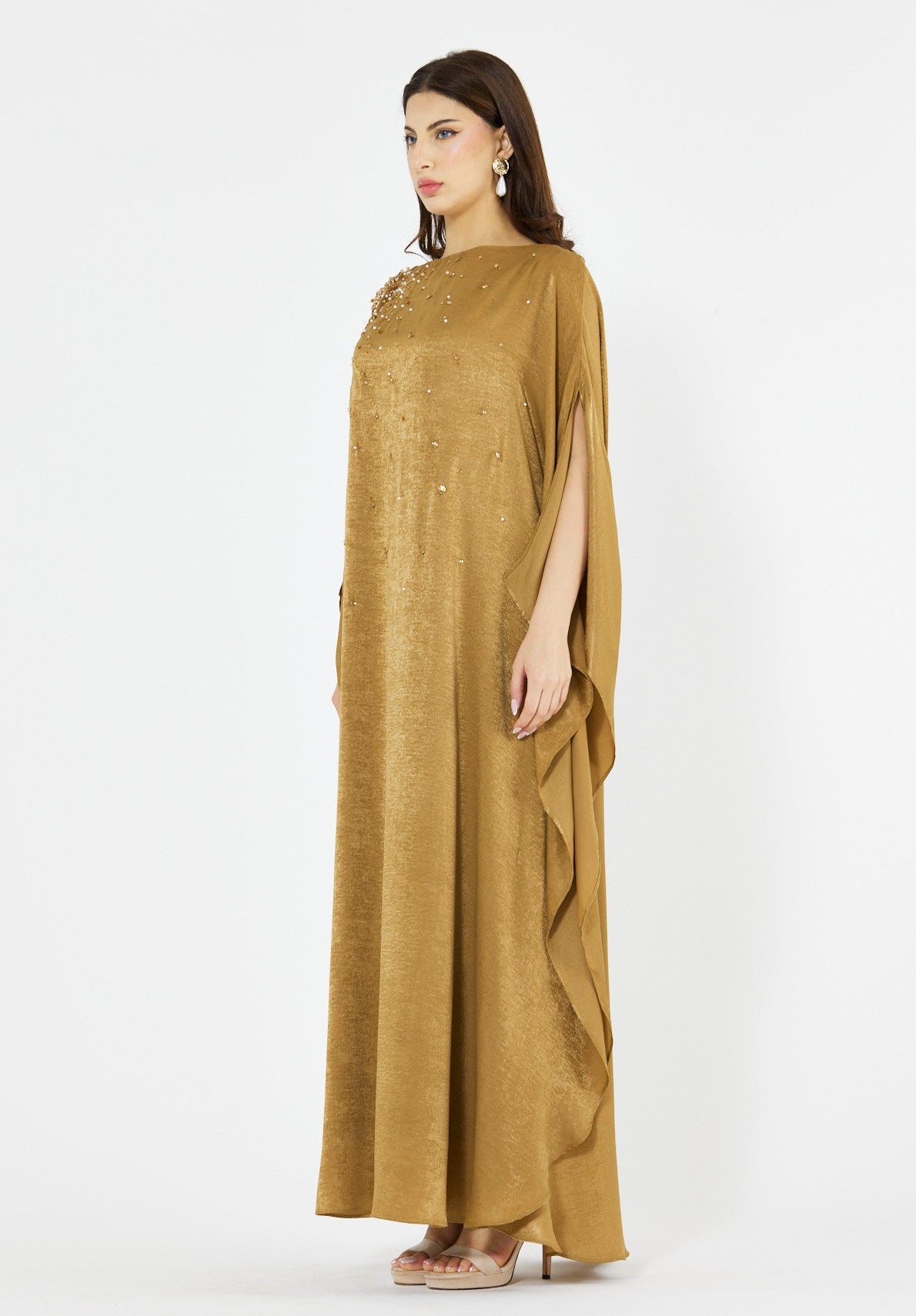 Sculpted Shoulder Bloom Embellished Dress