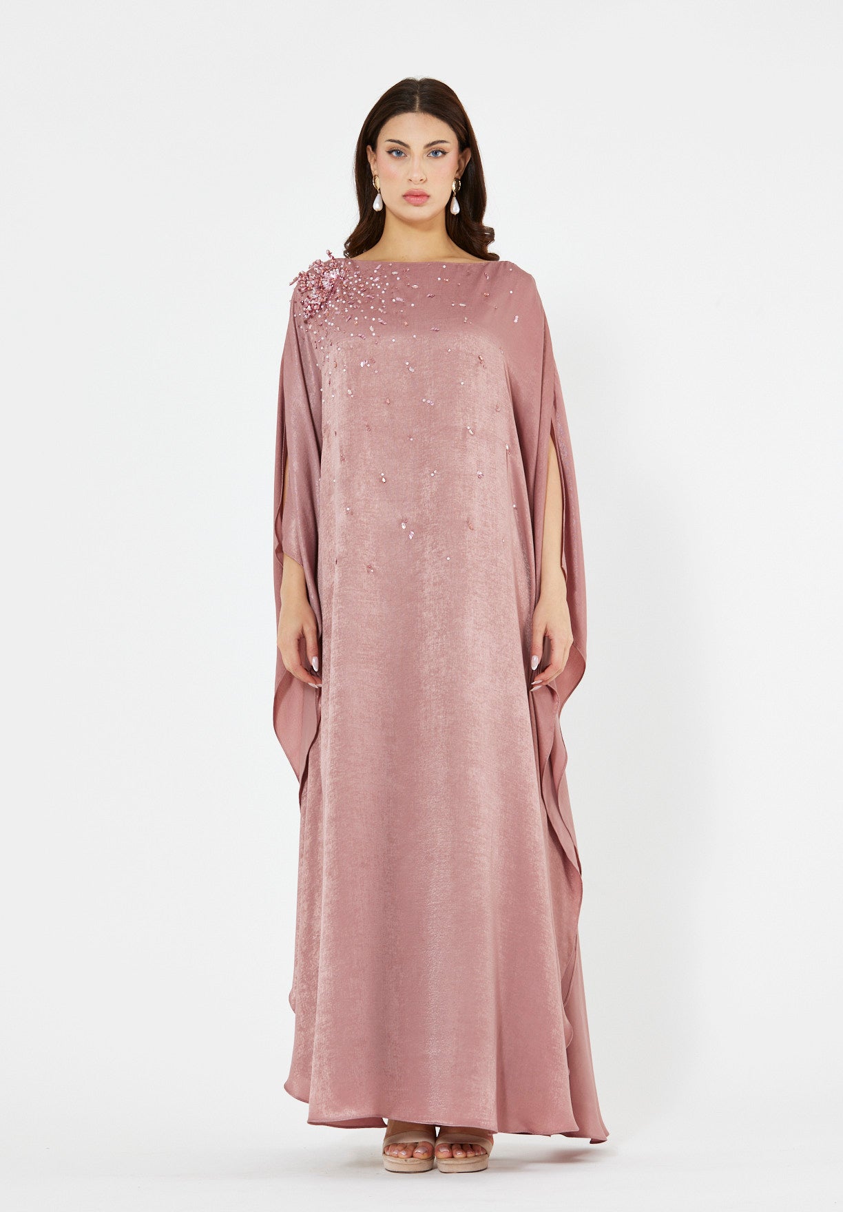Sculpted Shoulder Bloom Embellished Dress