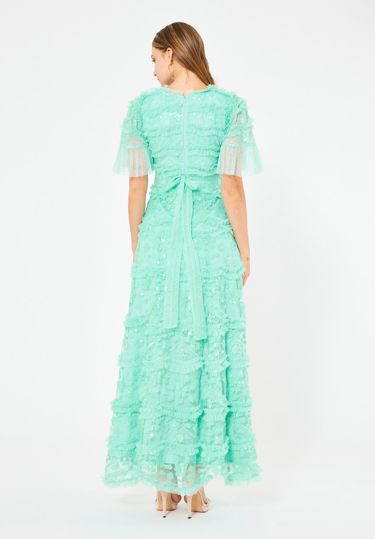 Regal Embelllished Gown With Tiered Ruffle Tulle Detail