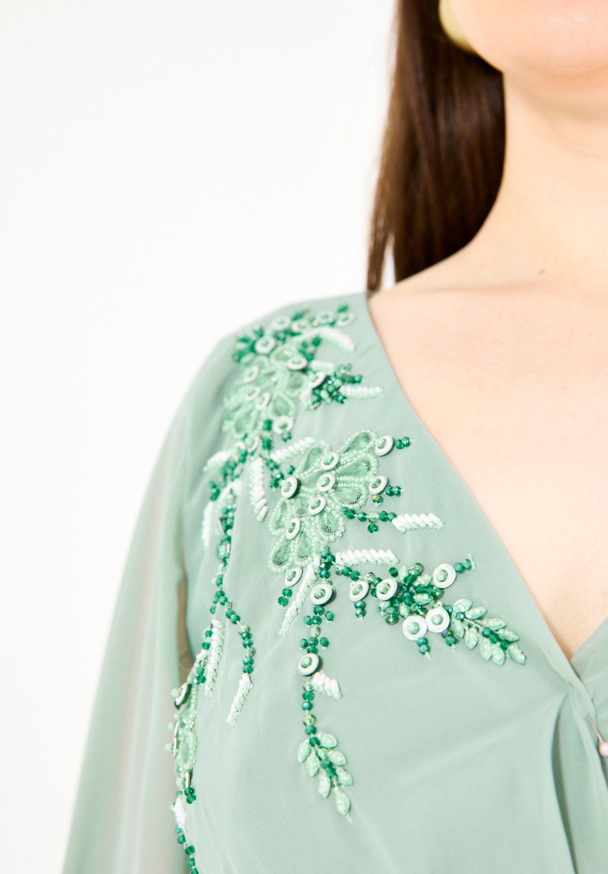 Embellished Chiffon Cape Gown