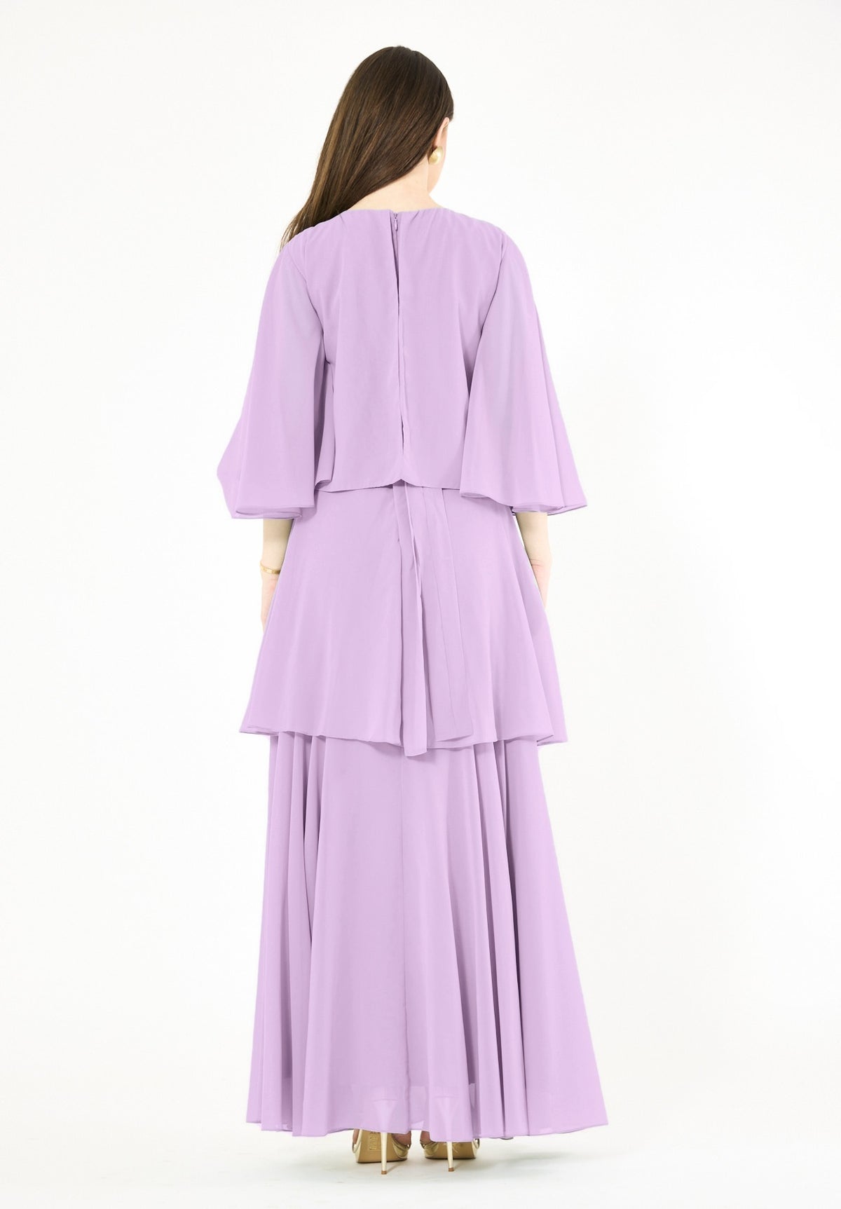 Embellished Layered Cape Dress
