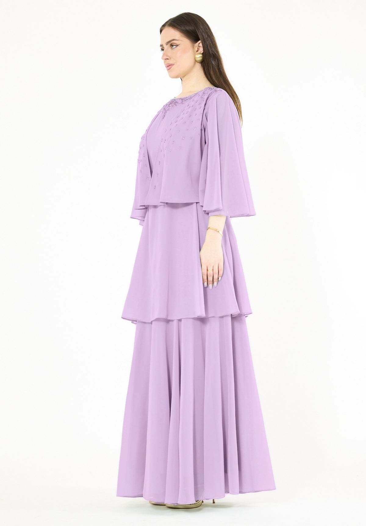 Embellished Layered Cape Dress