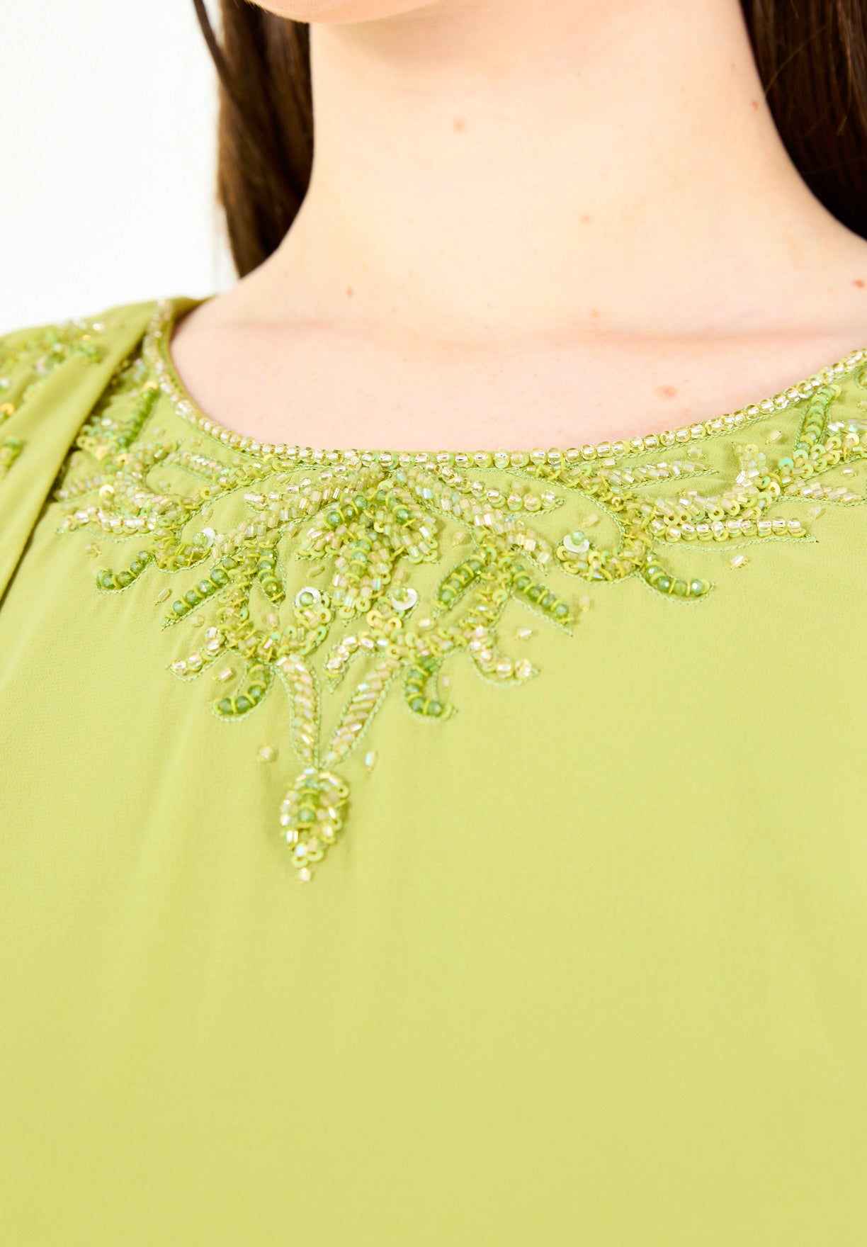 Embellished Layered Gown with Overlay Flared Sleeves