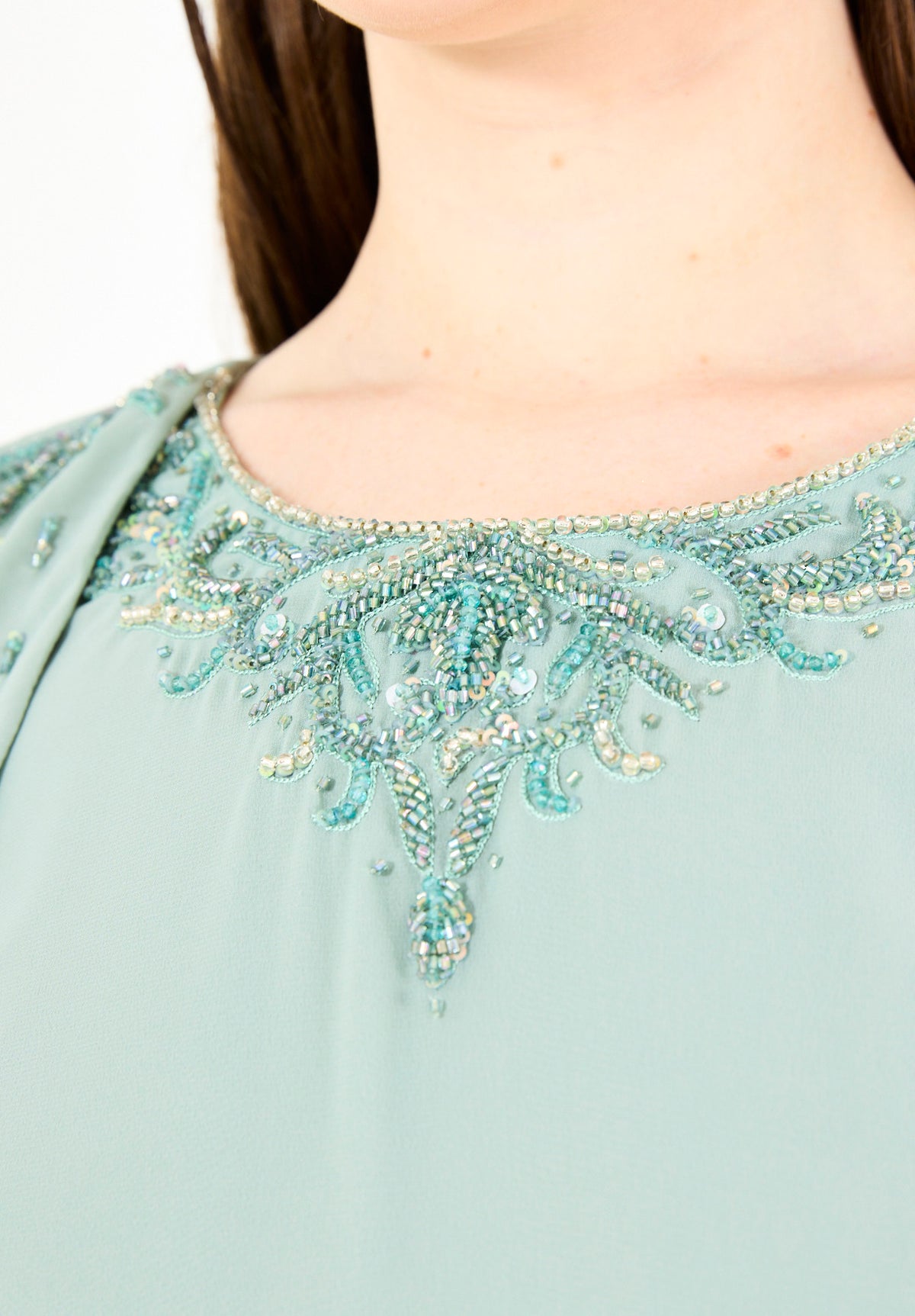 Embellished Layered Cape Dress