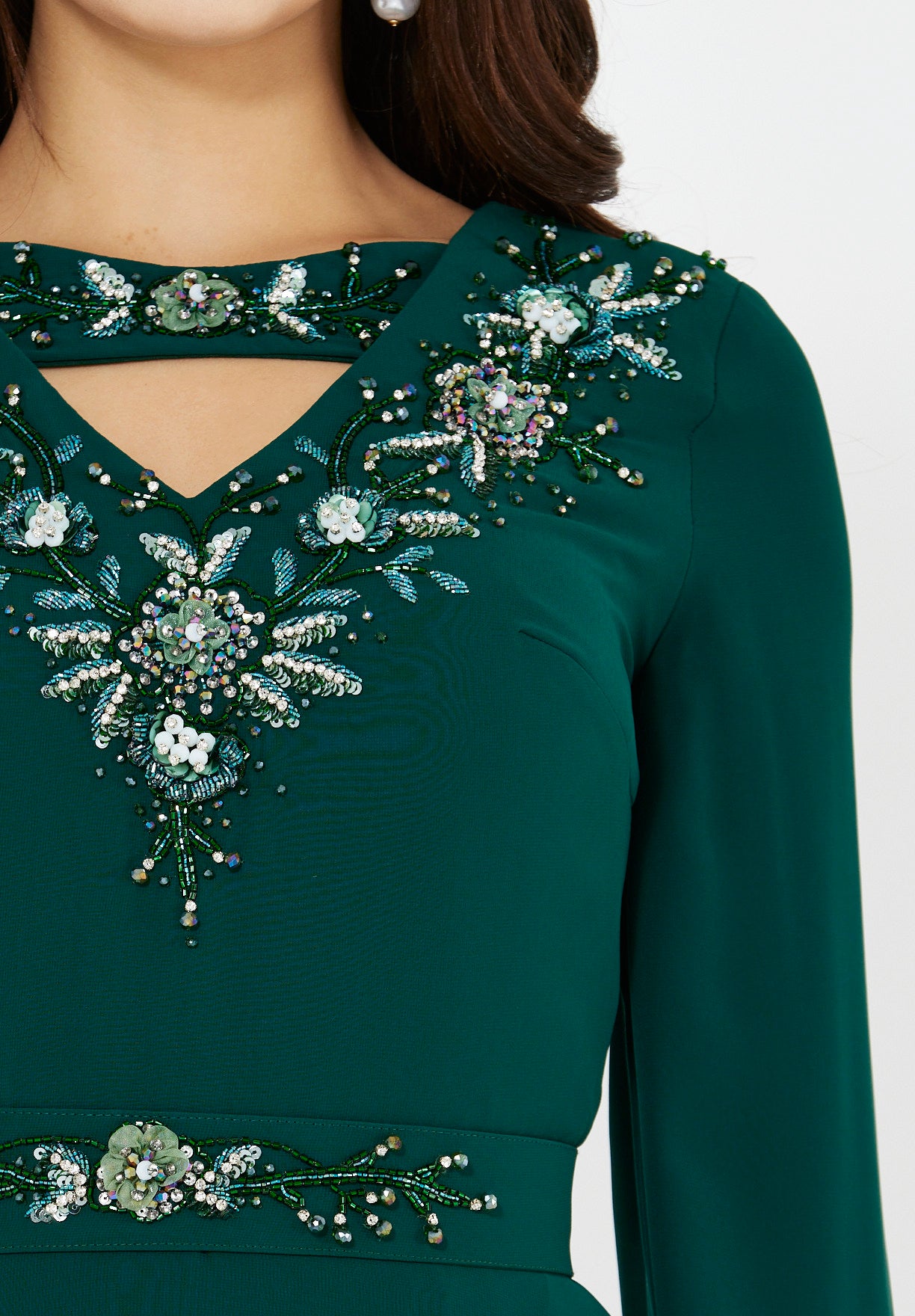 Regal Embellished Crepe Gown with Cut-out Neckline