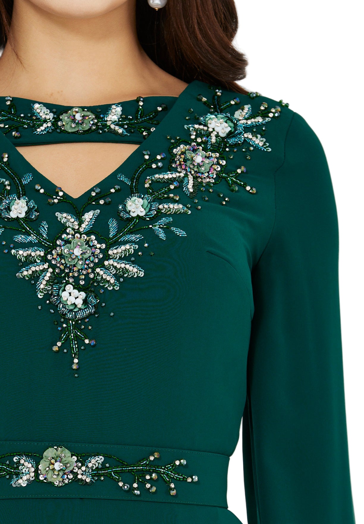 Regal Embellished Crepe Gown with Cut-out Neckline