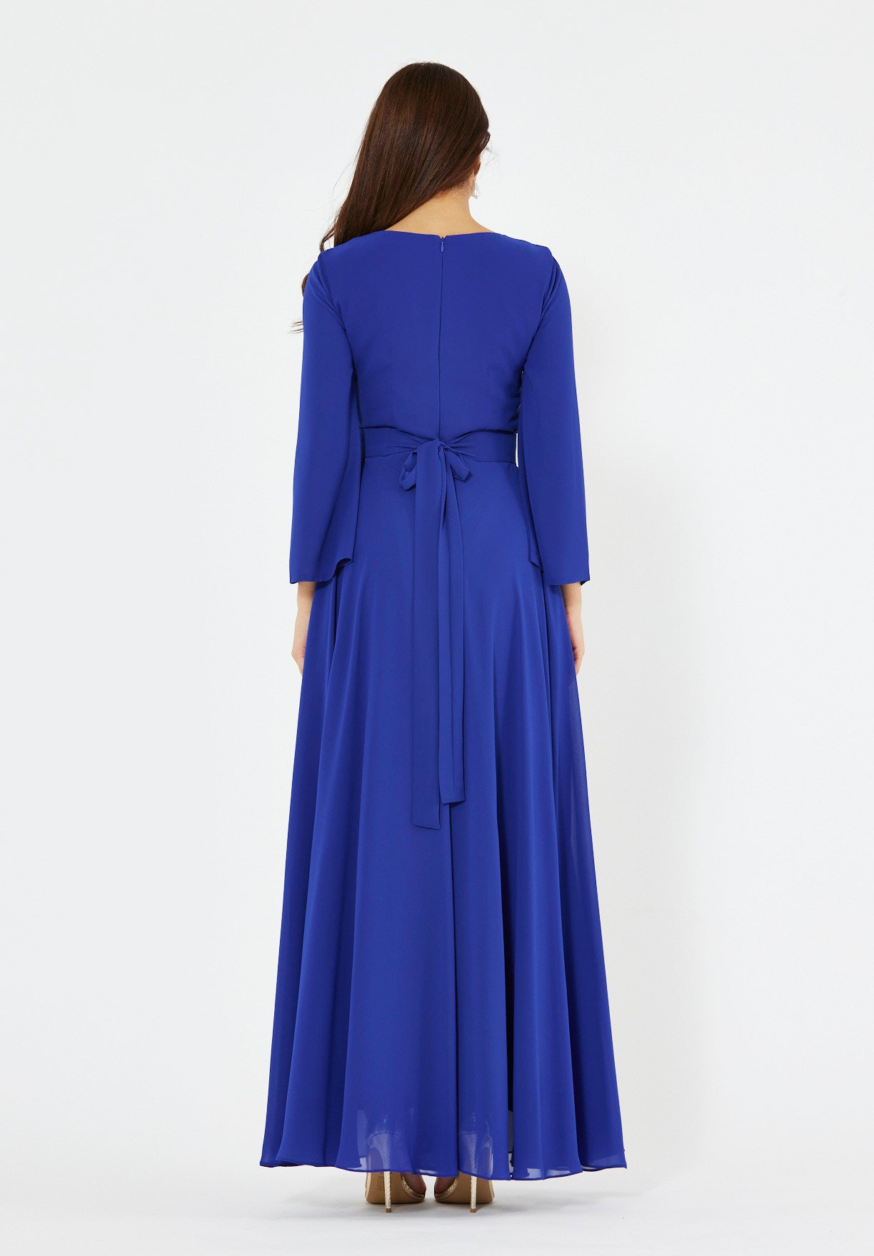 Regal Embellished Crepe Gown with Cut-out Neckline