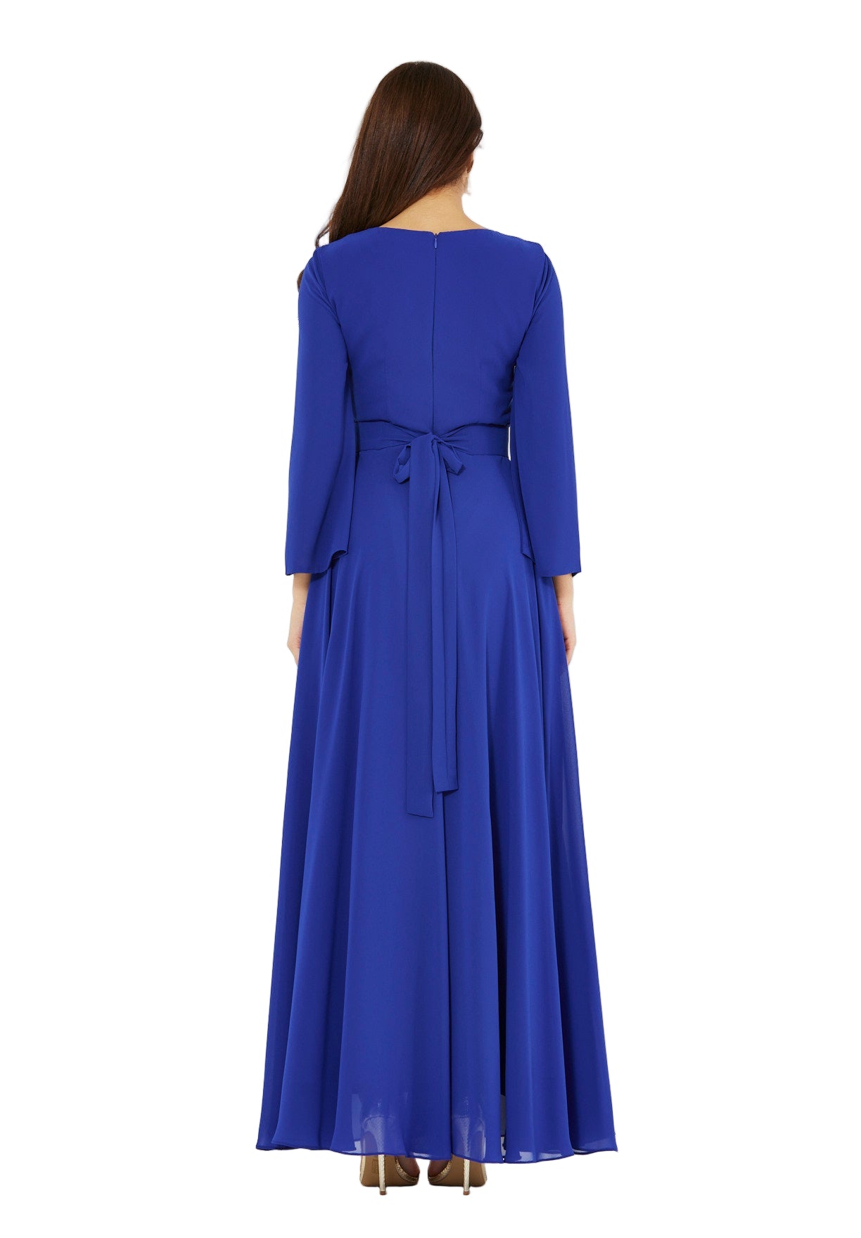 Regal Embellished Crepe Gown with Cut-out Neckline