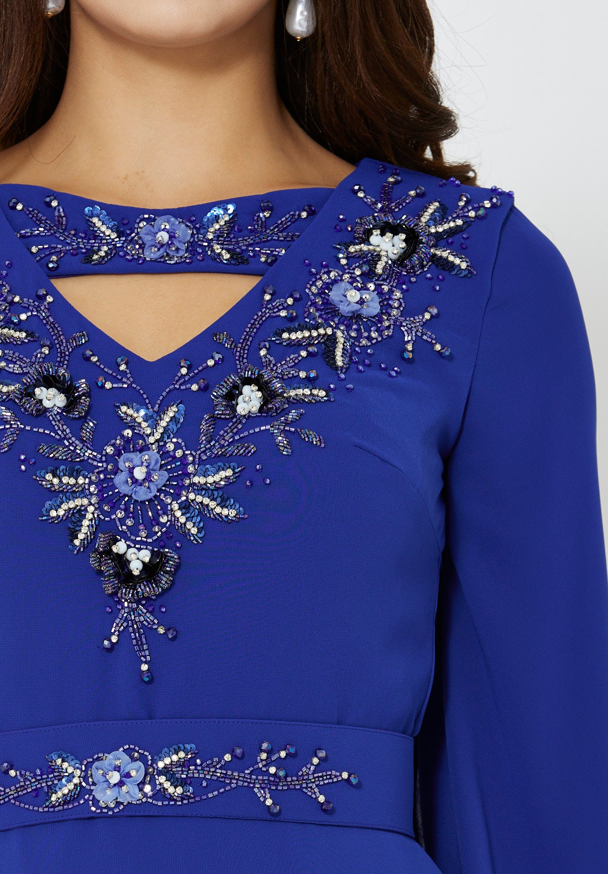 Regal Embellished Crepe Gown with Cut-out Neckline