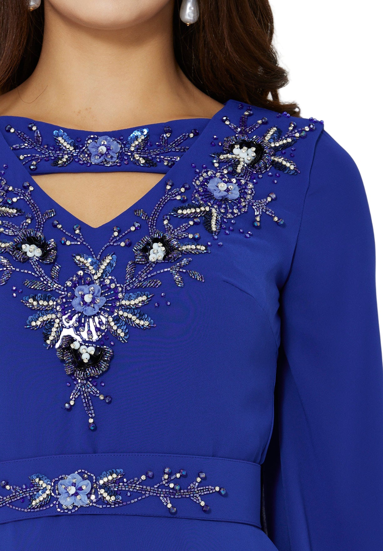 Regal Embellished Crepe Gown with Cut-out Neckline