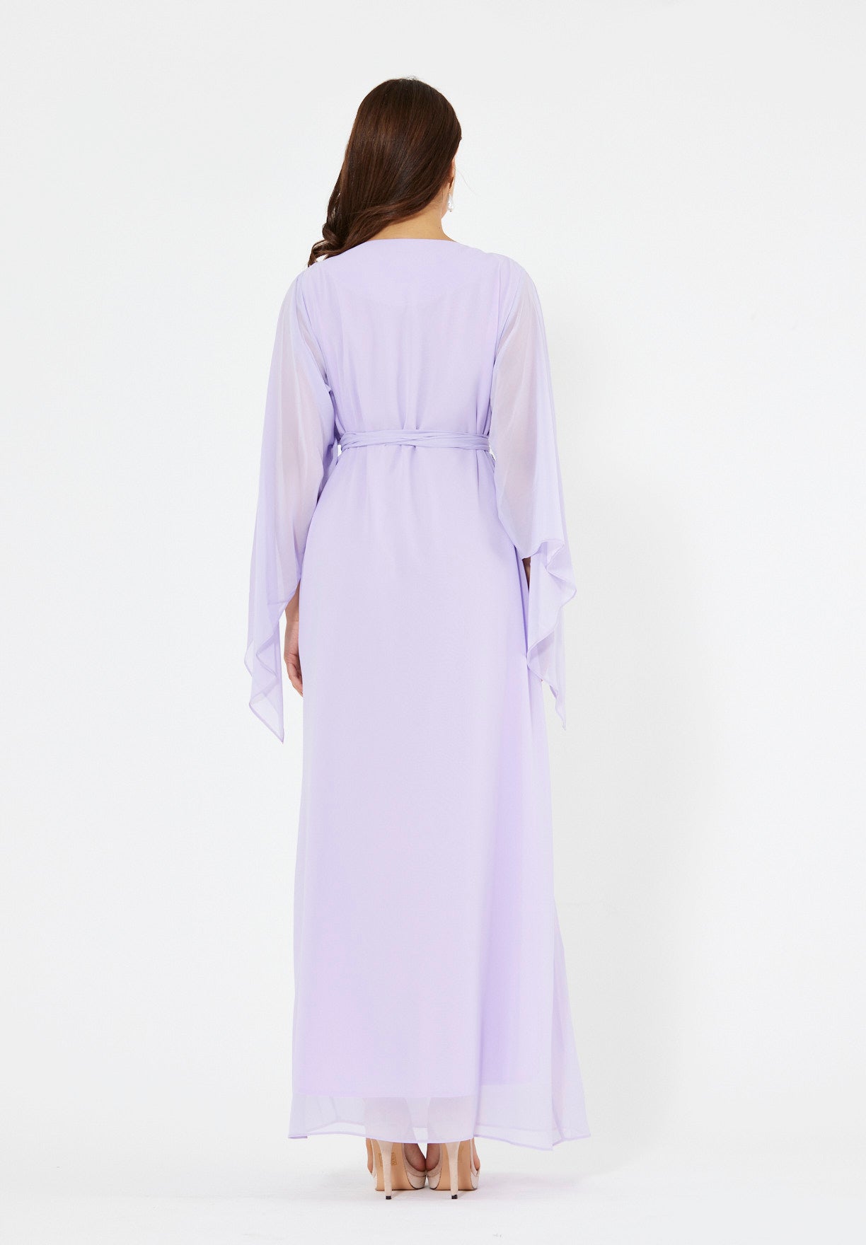 Seraphina Cape-Sleeve Gown with Radiant Bead Embellishment