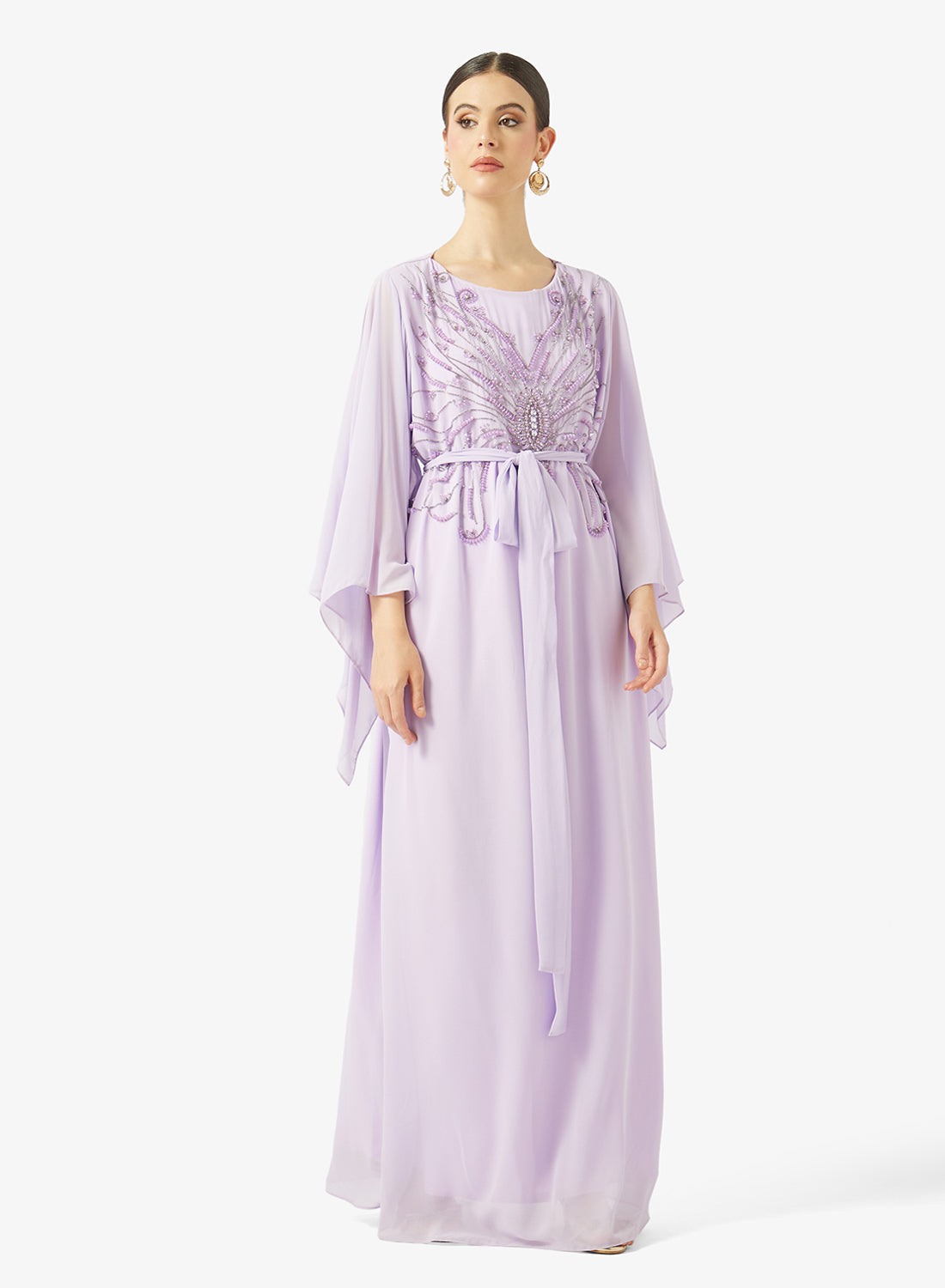 Embellished Chiffon Cape Gown