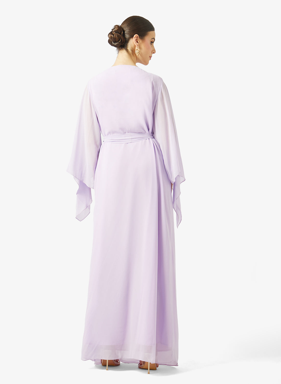 Embellished Chiffon Cape Gown