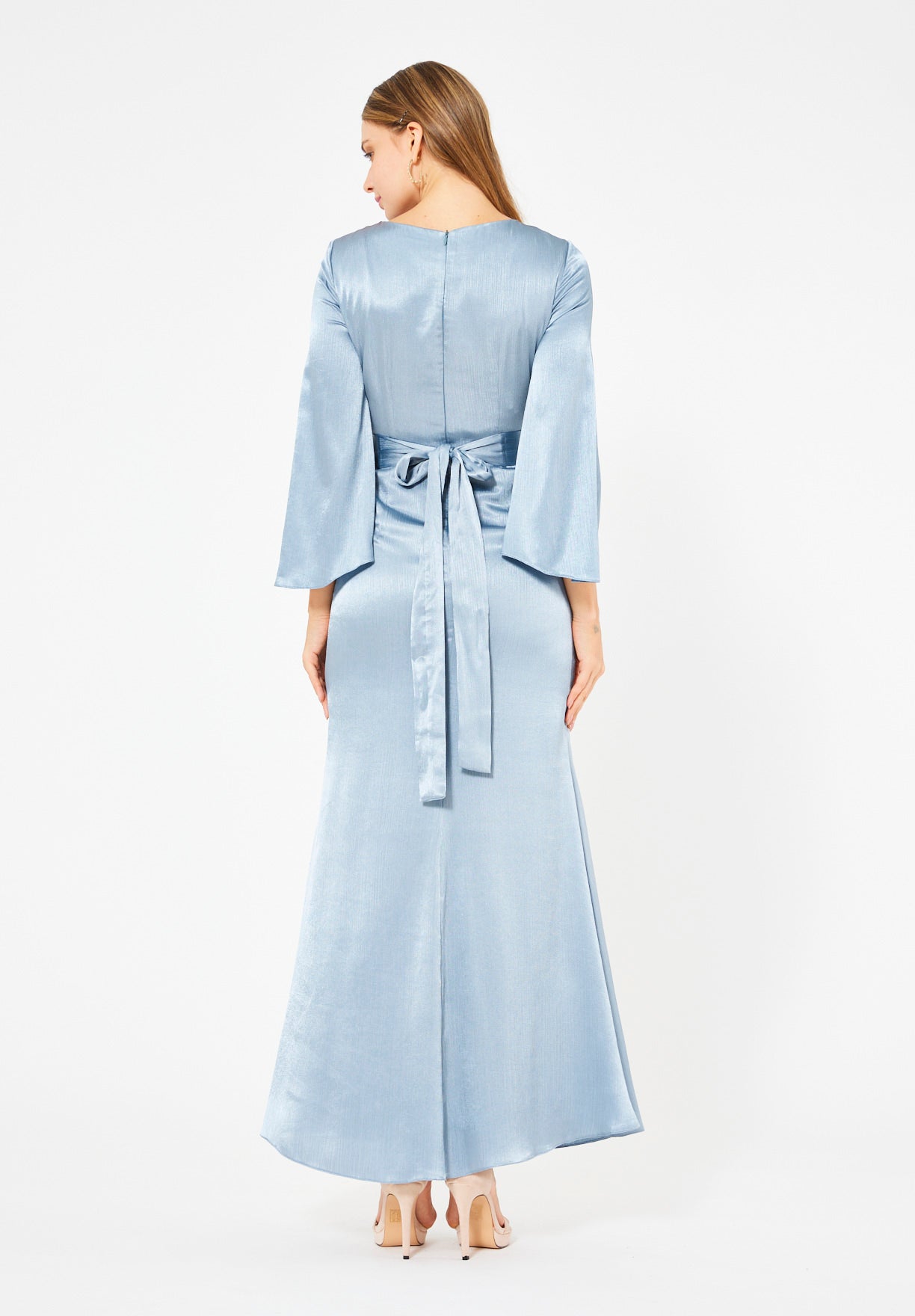 Geometric Embellished Luminous Structured Gown in Satin