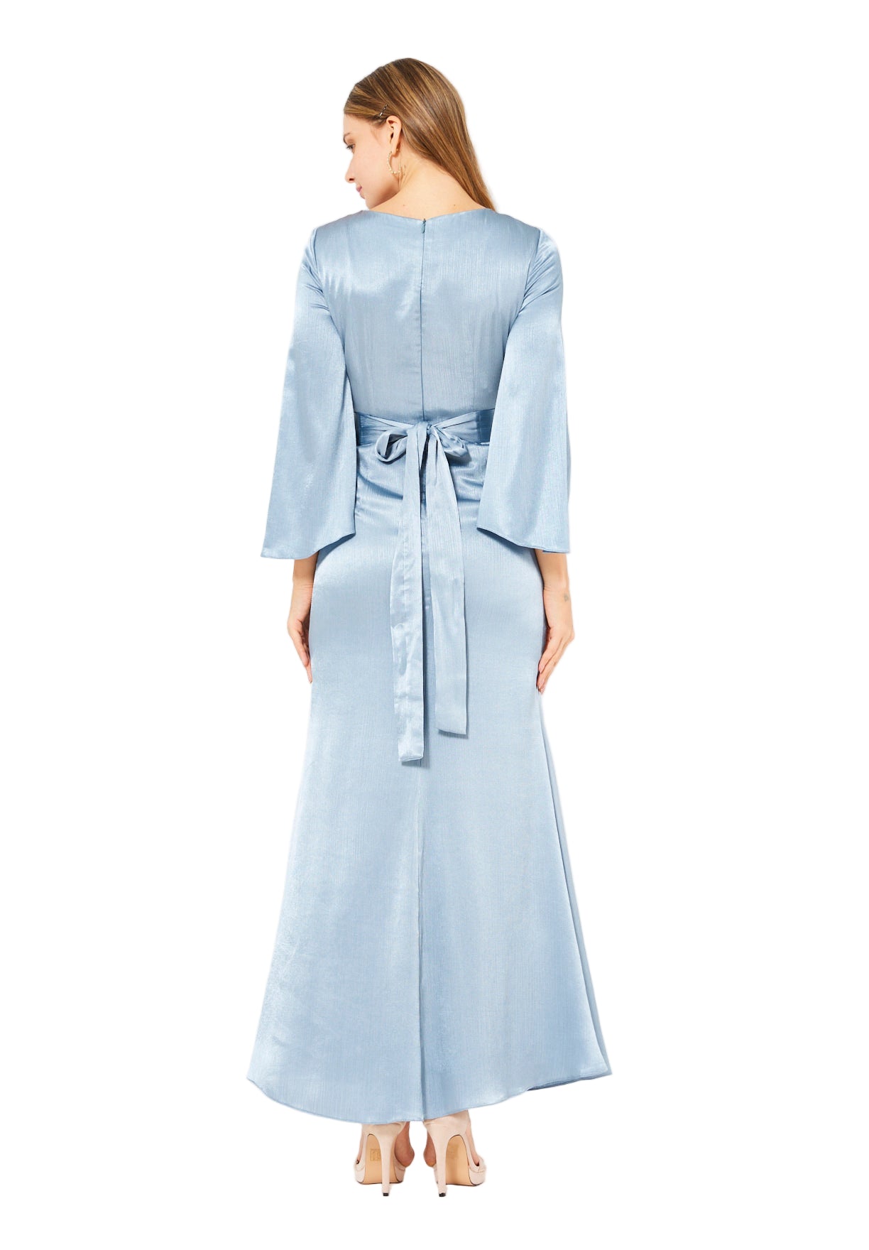 Geometric Embellished Luminous Structured Gown in Satin